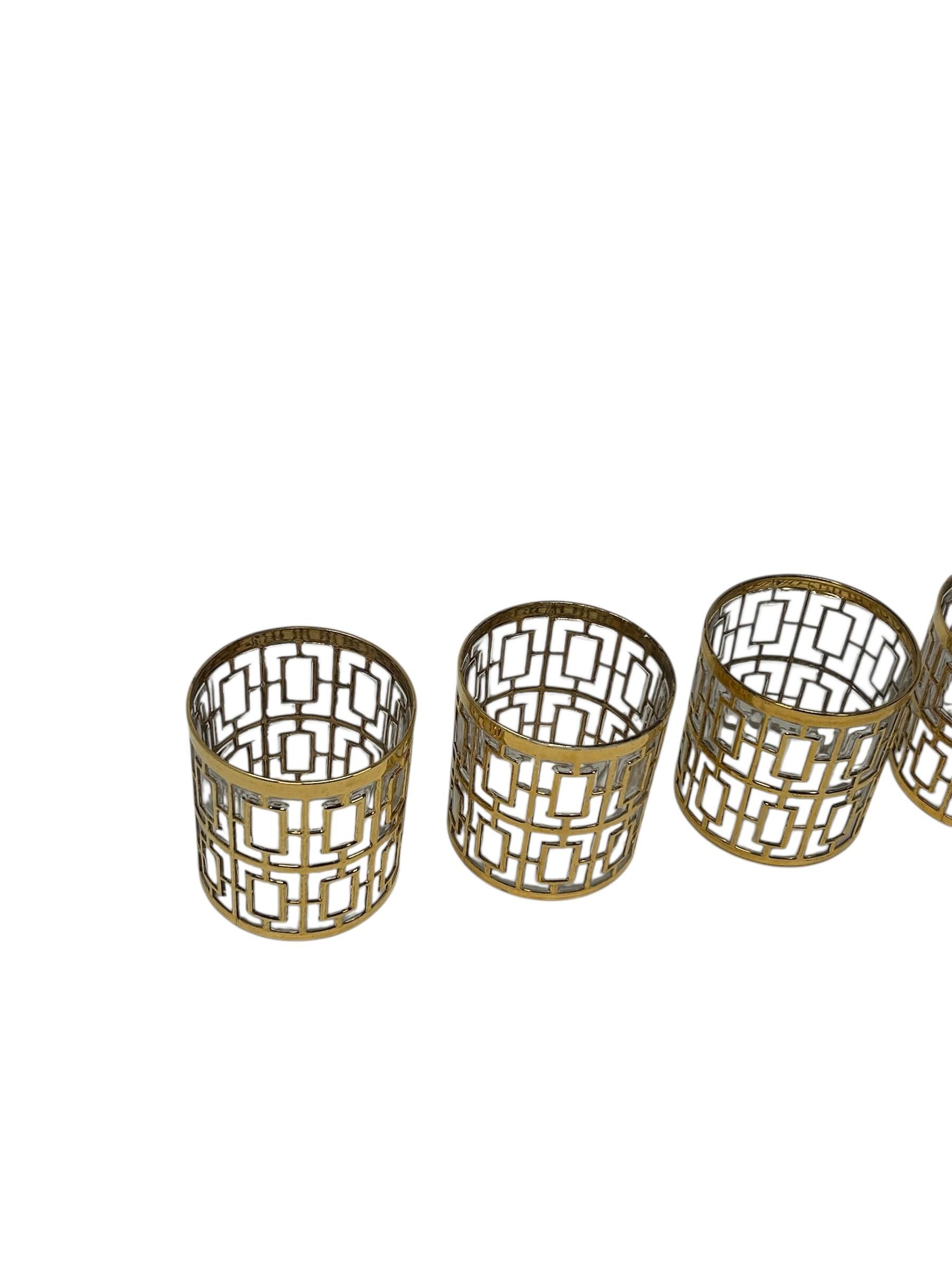 Set of Four Imperial Glass Rocks Glass with 22-karat Gold in the “Shoji” pattern In Good Condition For Sale In Chapel Hill, NC