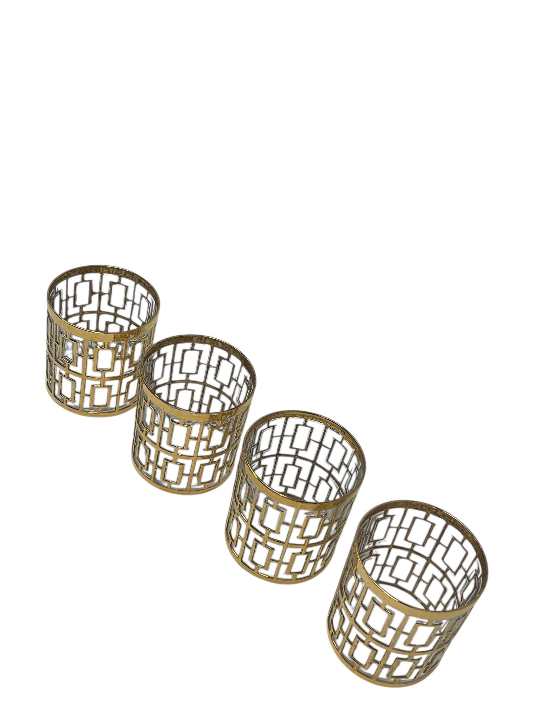 Set of Four Imperial Glass Rocks Glass with 22-karat Gold in the “Shoji” pattern In Good Condition For Sale In Chapel Hill, NC