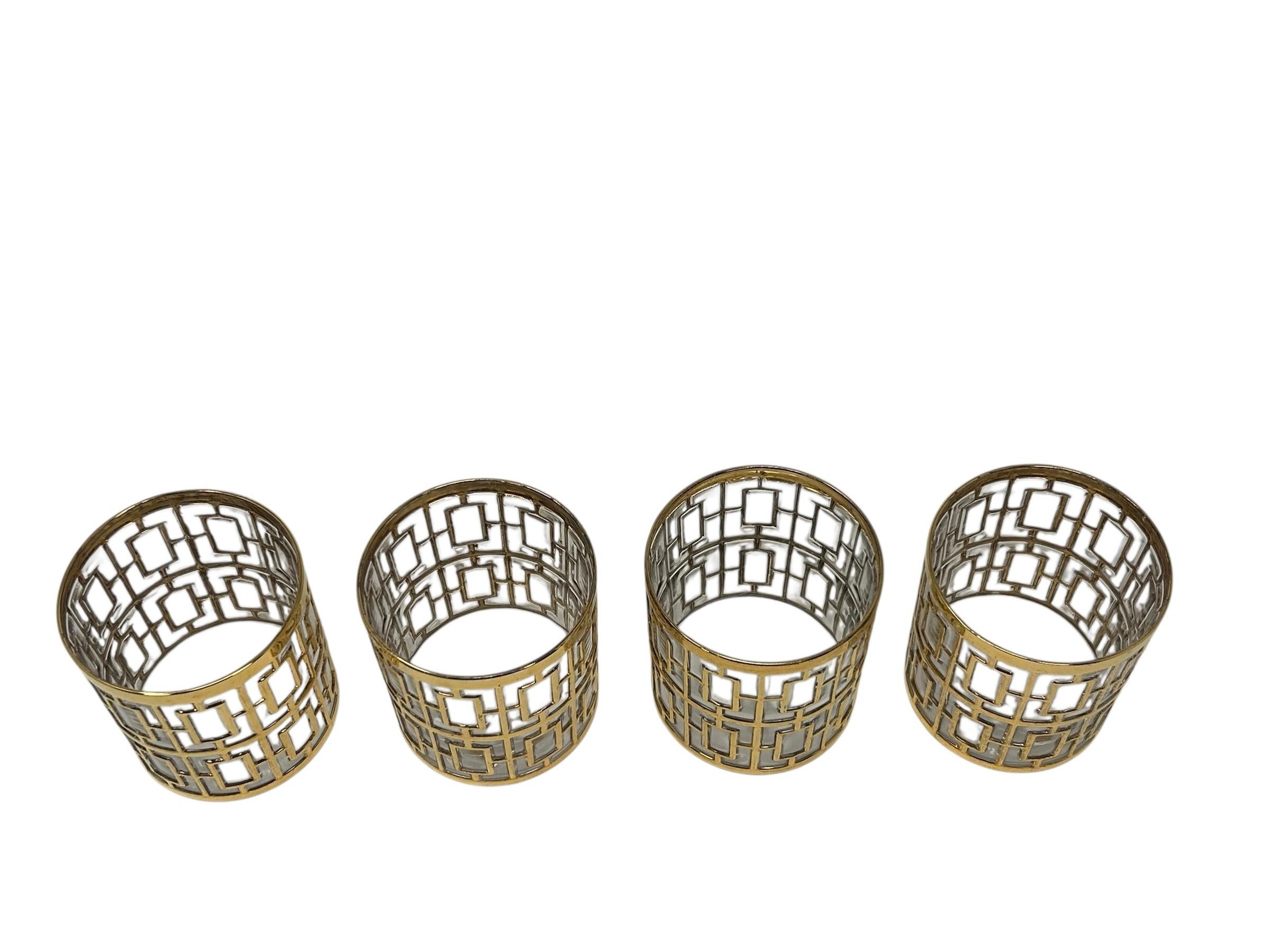 Set of Four Imperial Glass Rocks Glass with 22-karat Gold in the “Shoji” pattern For Sale 1