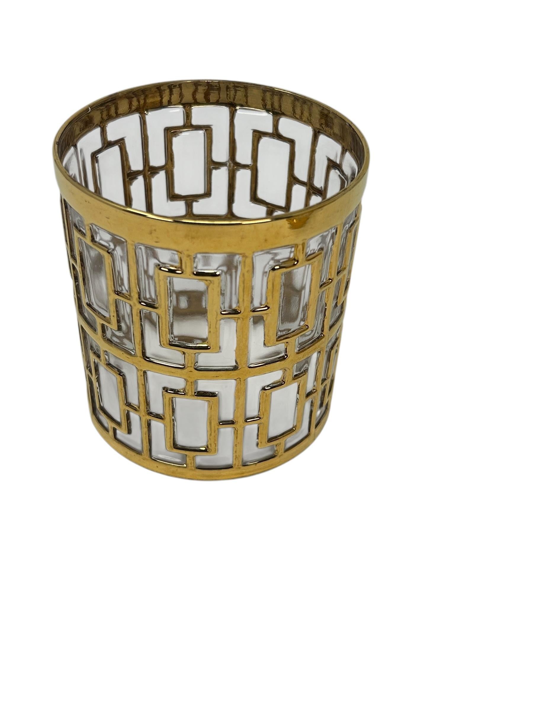 Set of Four Imperial Glass Rocks Glass with 22-karat Gold in the “Shoji” pattern For Sale 2