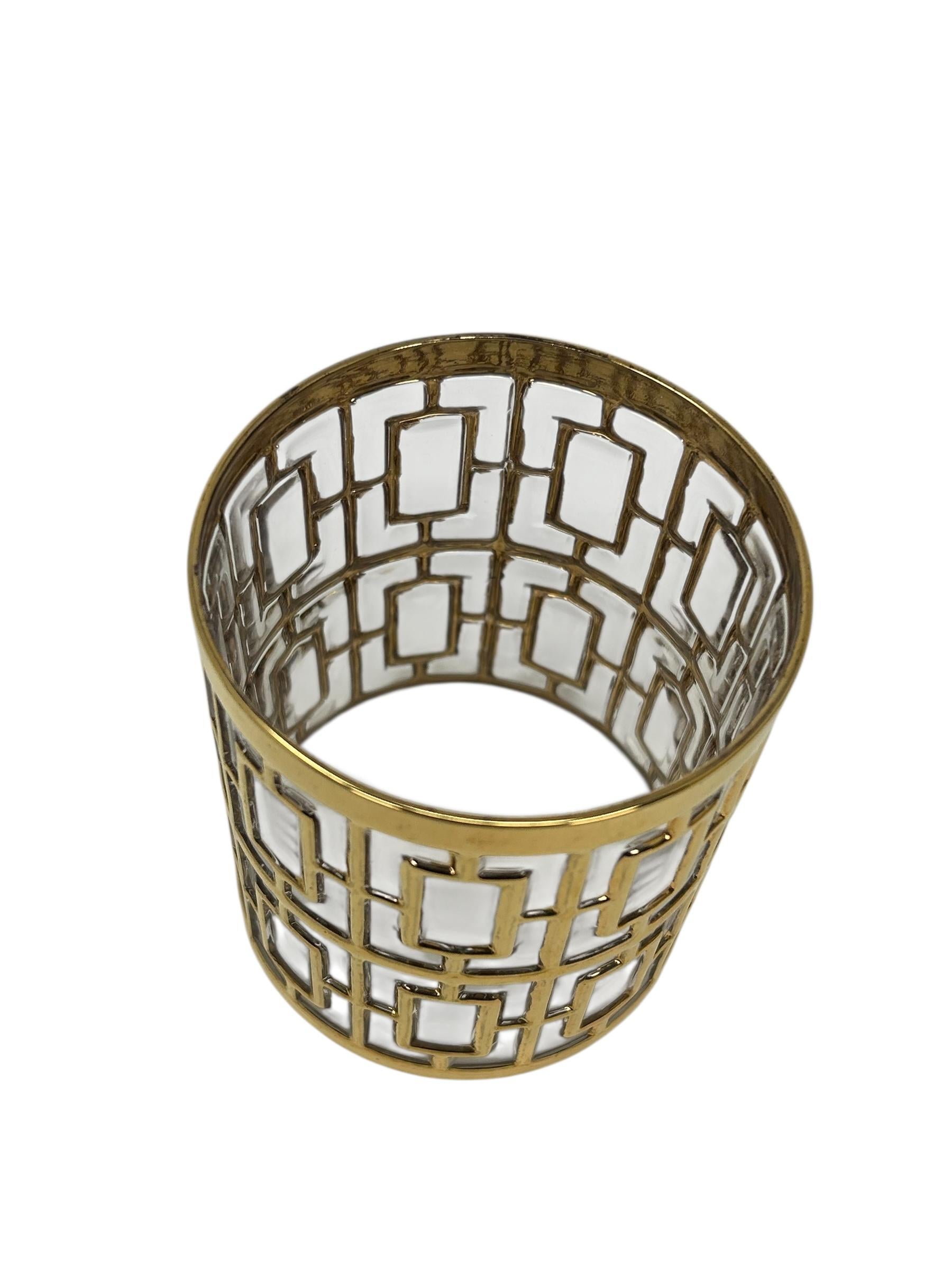 Set of Four Imperial Glass Rocks Glass with 22-karat Gold in the “Shoji” pattern For Sale 3