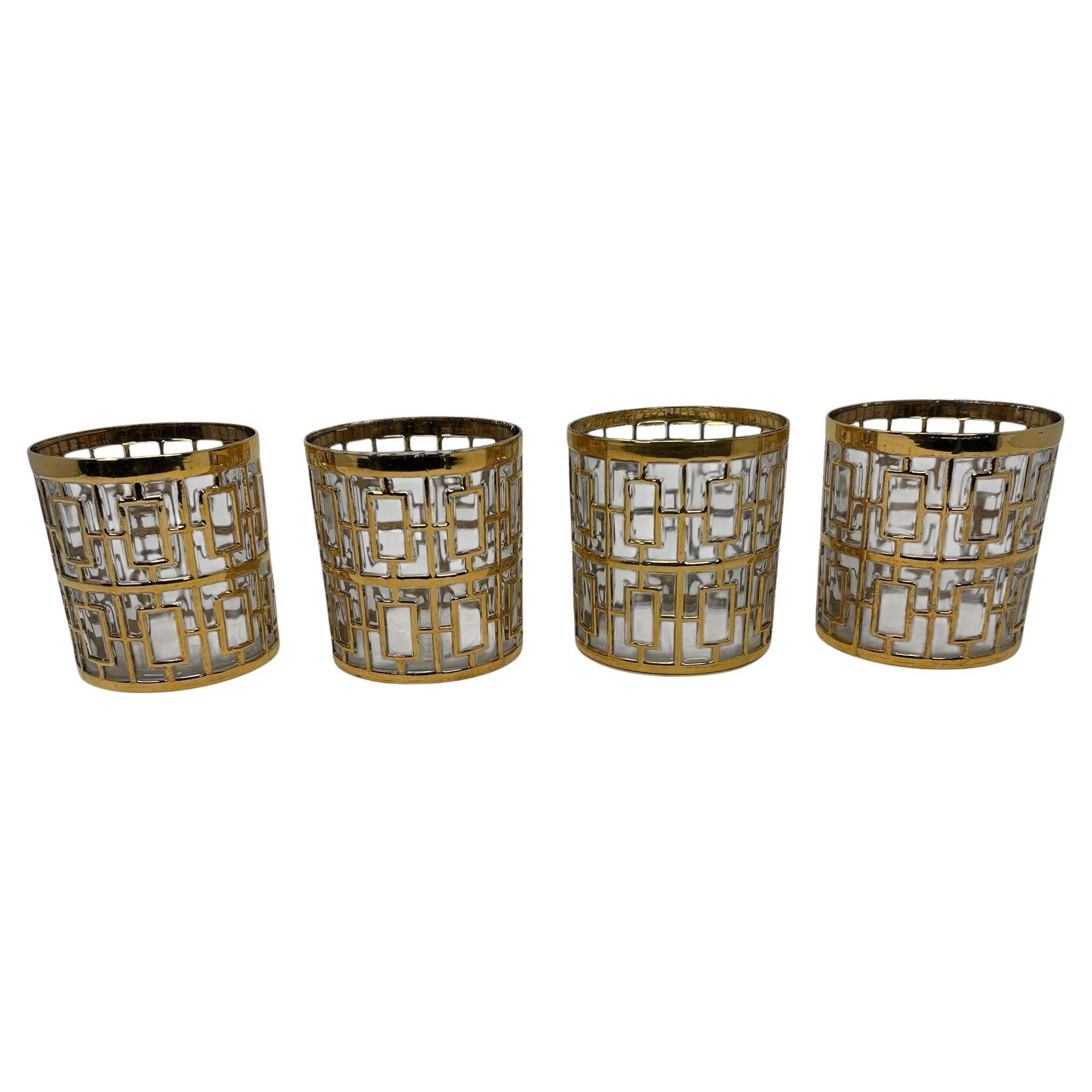 Set of Four Imperial Glass Rocks Glass with 22-karat Gold in the “Shoji” pattern For Sale