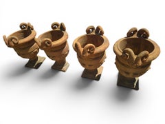 Set of Four Impruneta Terracotta Urns with Faun Heads and Acanthus Leaves, Italy
