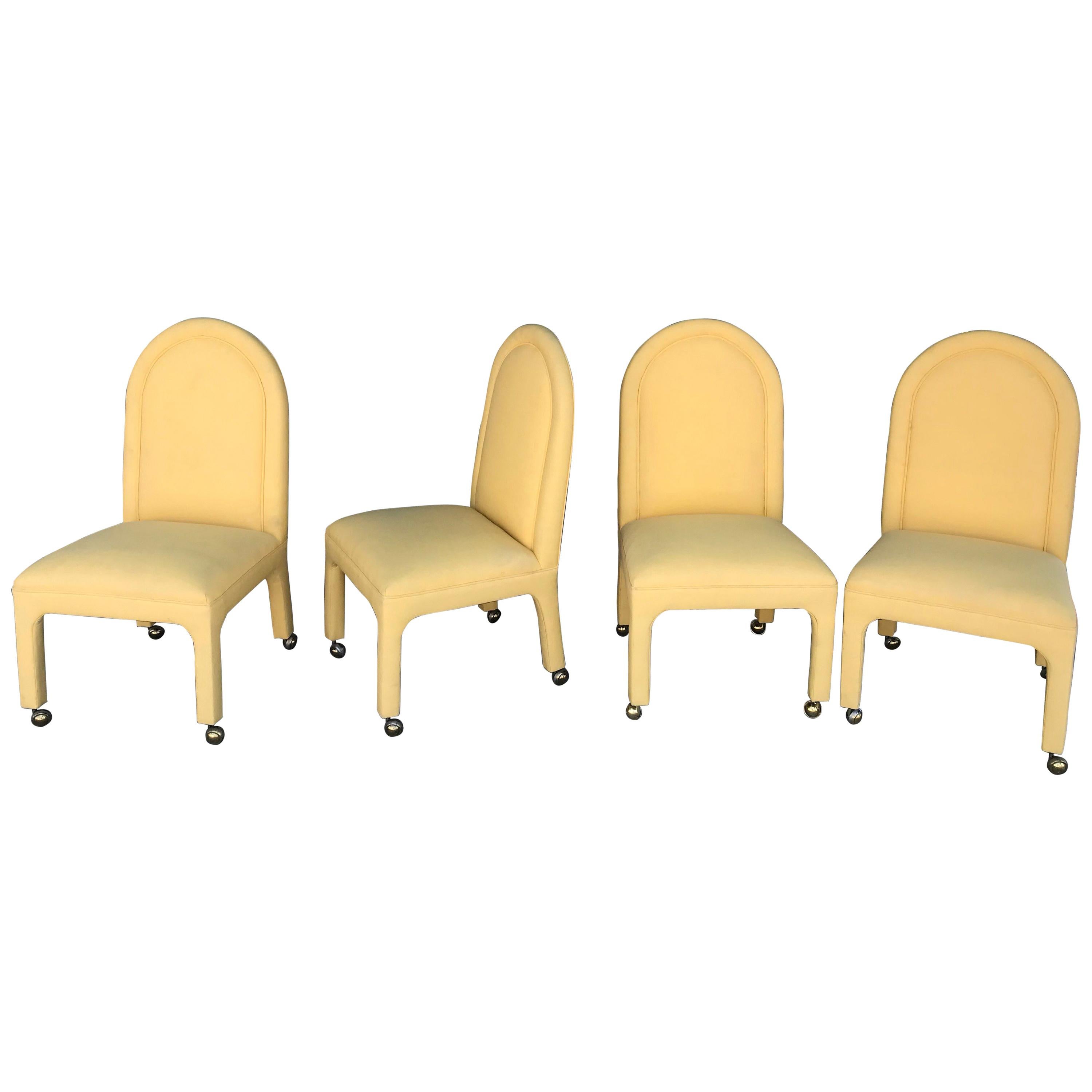 Set of Four Indoor or Outdoor Dining Chairs in Yellow Sunbrella Fabric