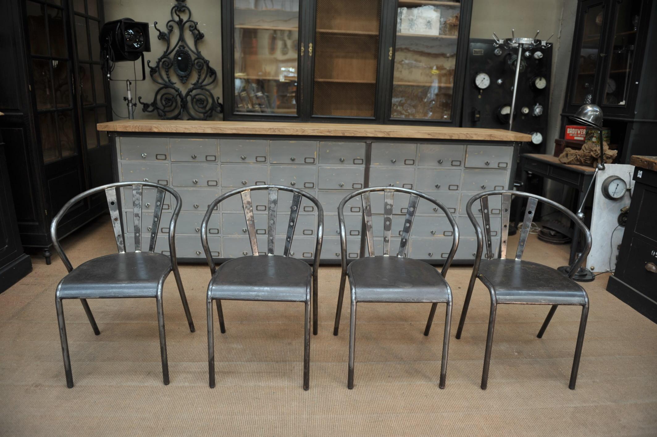 Set of Four Industrial Iron Chairs, circa 1950 For Sale 5