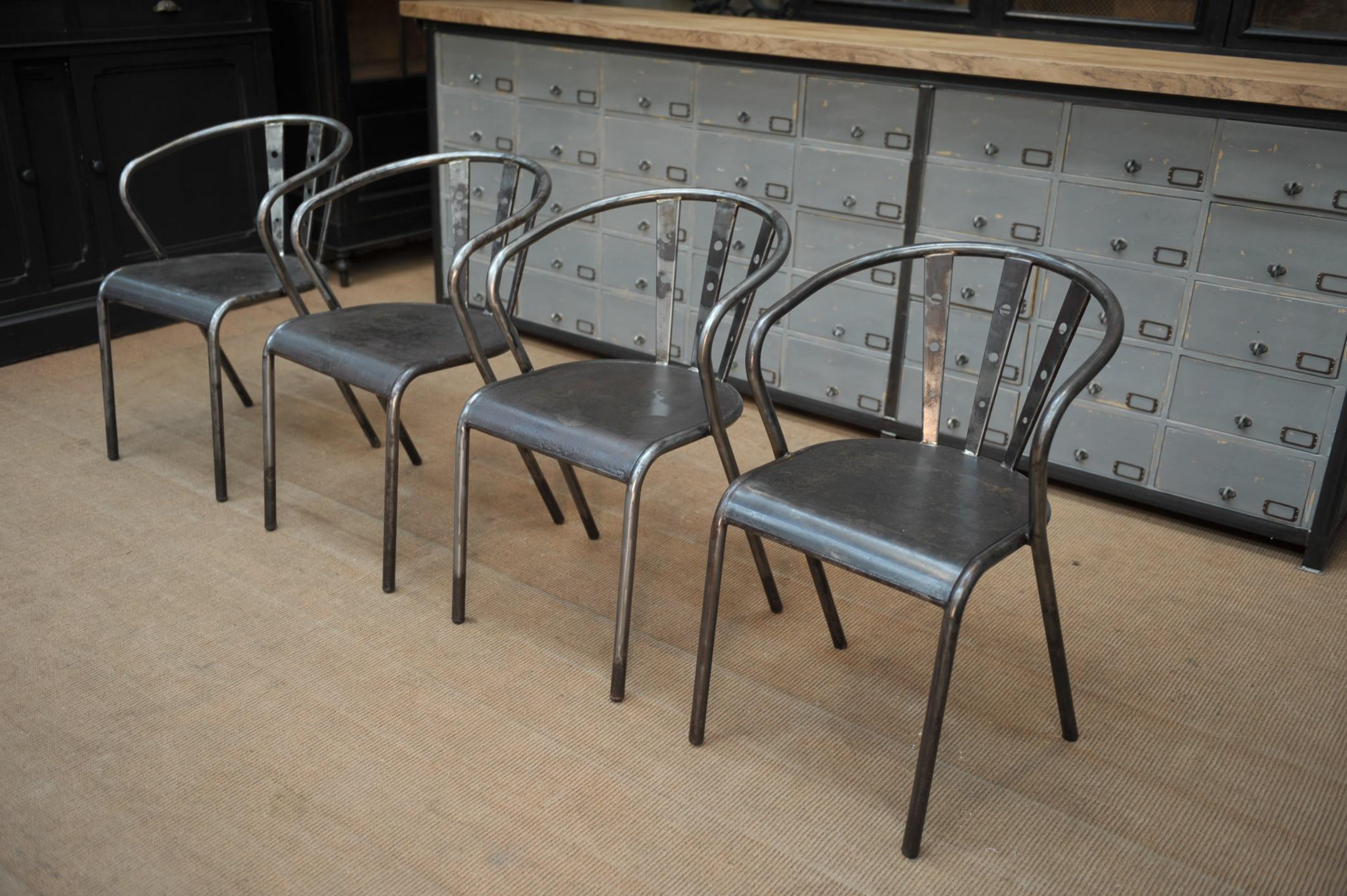 Mid-20th Century Set of Four Industrial Iron Chairs, circa 1950 For Sale
