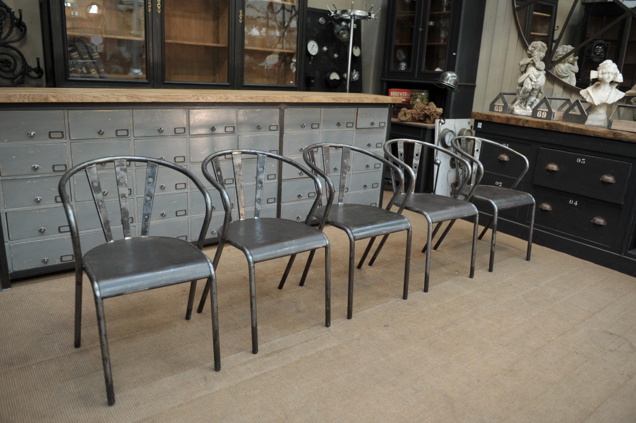 Set of Four Industrial Iron Chairs, circa 1950 For Sale 3