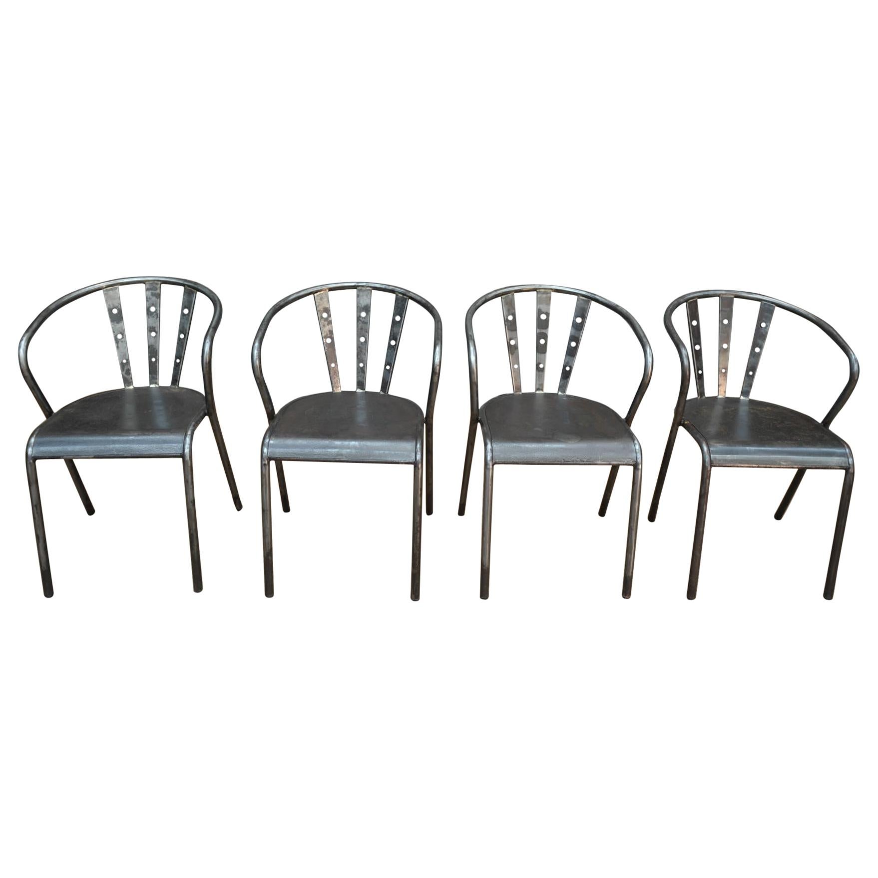 Set of Four Industrial Iron Chairs, circa 1950 For Sale