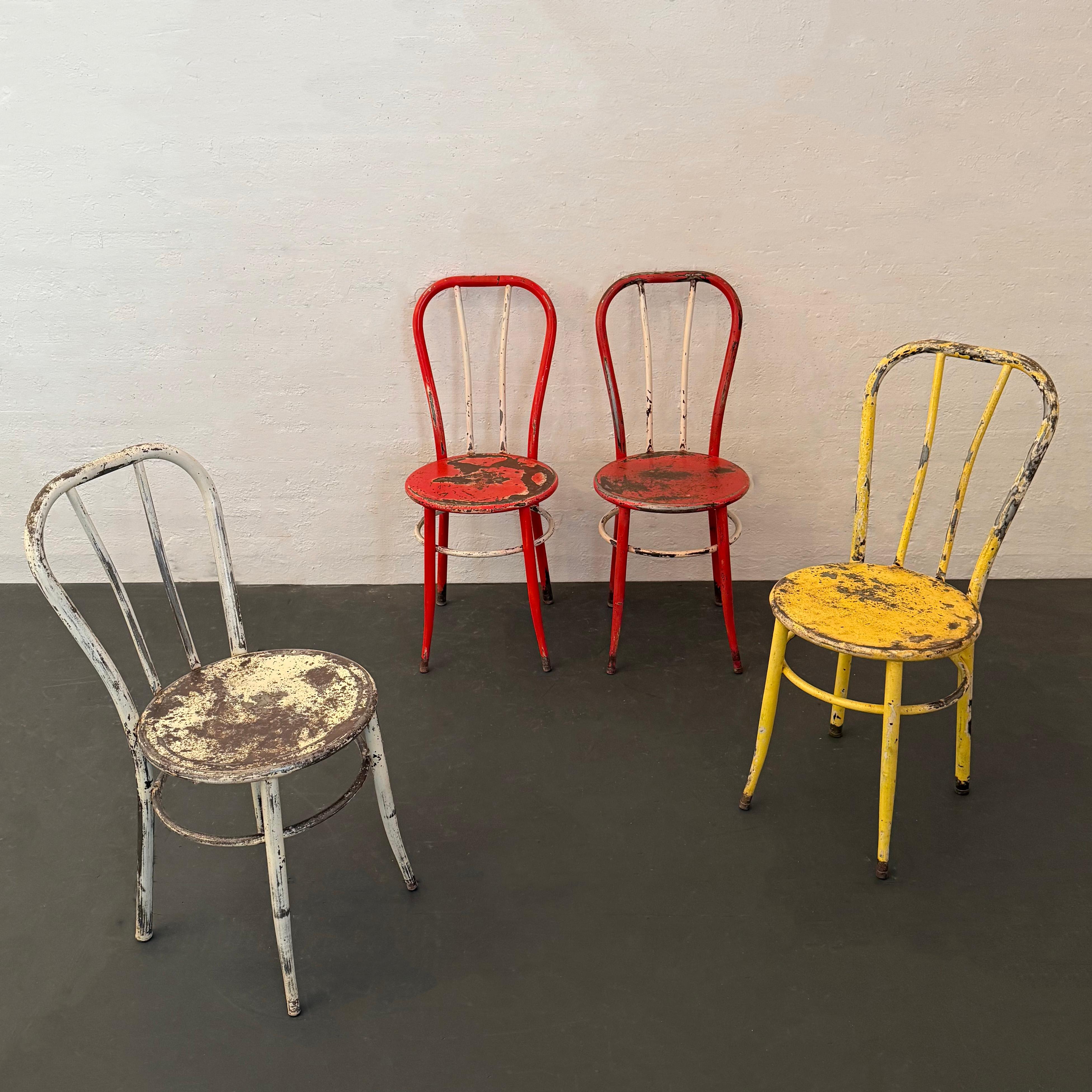 American Set Of Four Industrial Painted Steel Café Dining Chairs For Sale