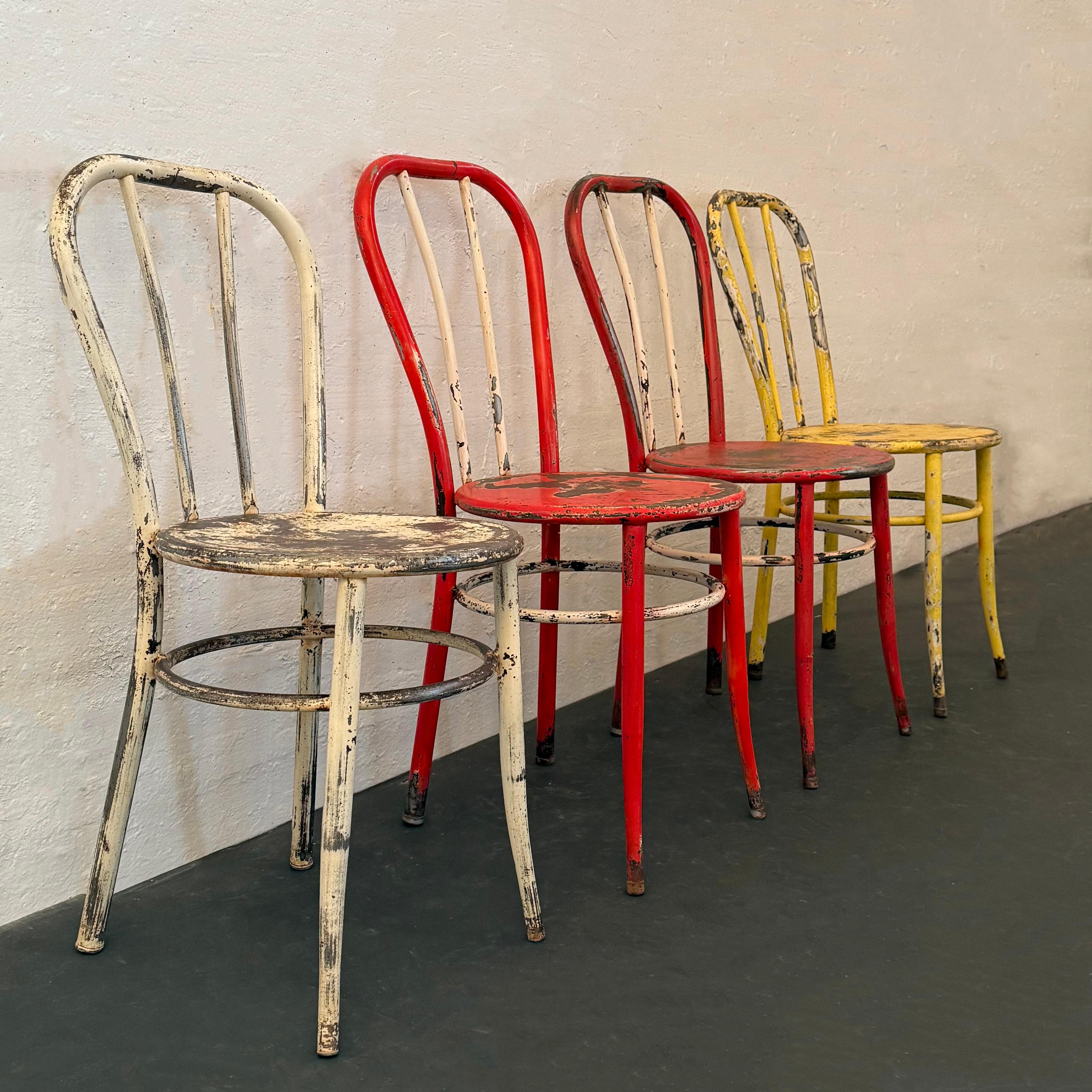 20th Century Set Of Four Industrial Painted Steel Café Dining Chairs For Sale
