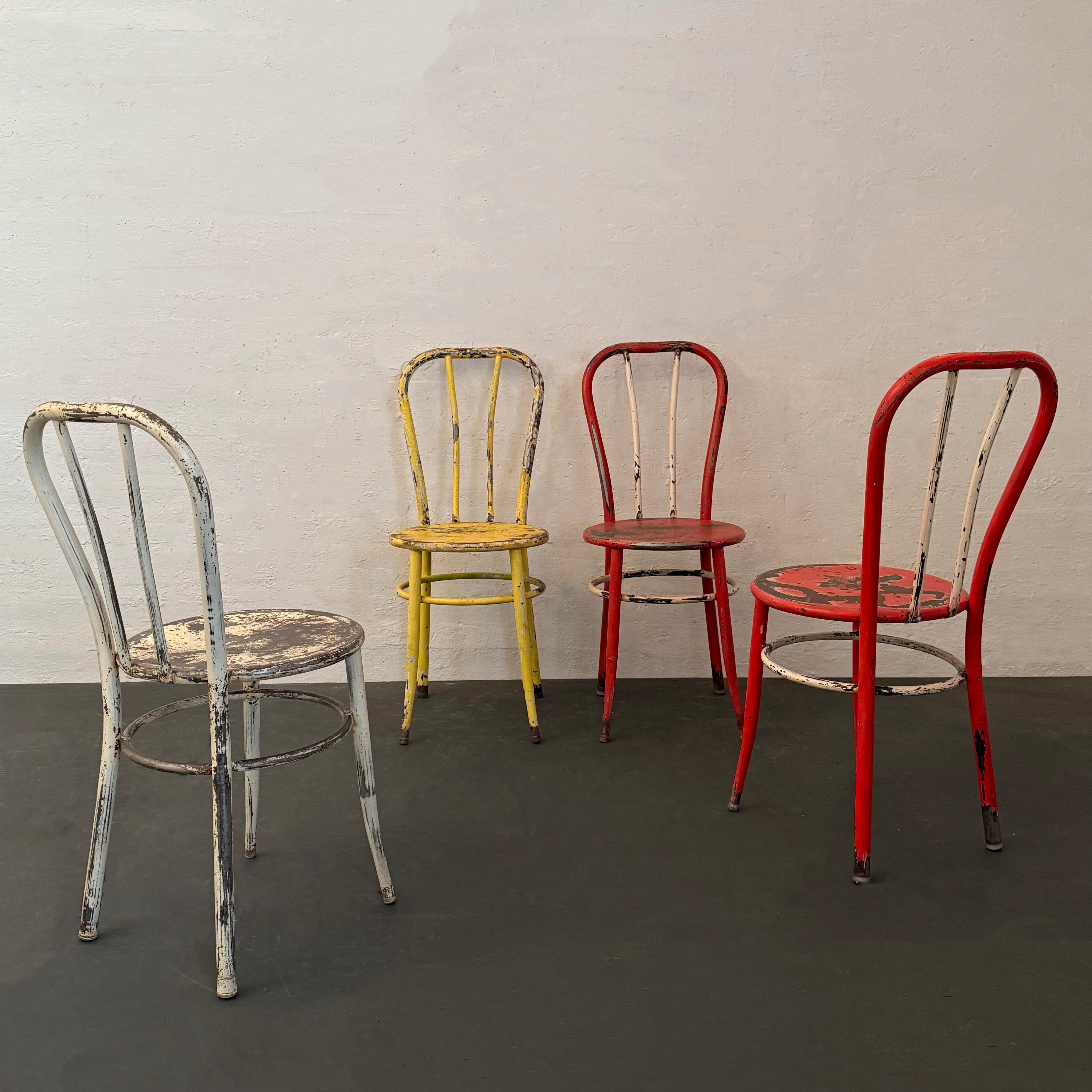 Set Of Four Industrial Painted Steel Café Dining Chairs For Sale 1