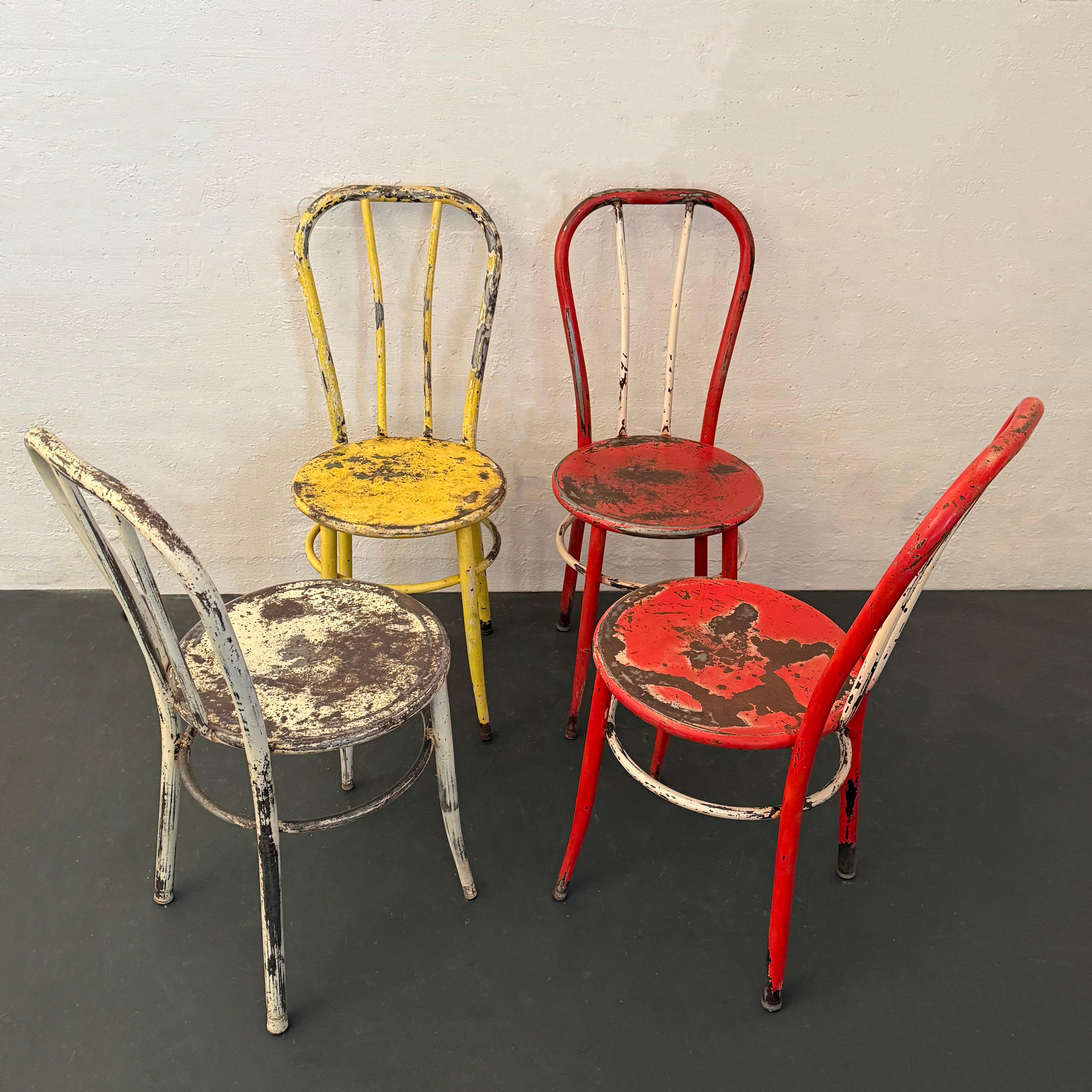 Set Of Four Industrial Painted Steel Café Dining Chairs For Sale 2