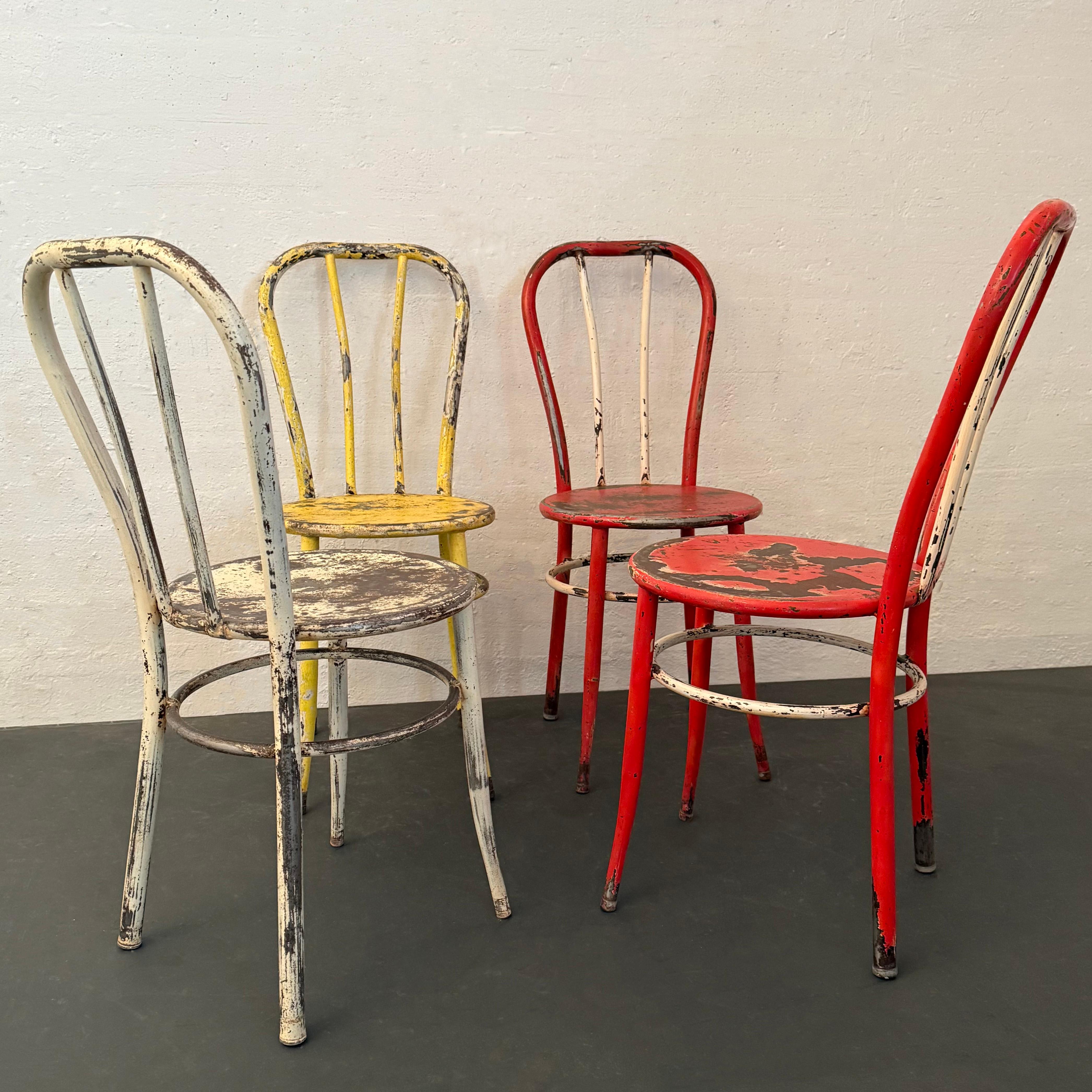 Set Of Four Industrial Painted Steel Café Dining Chairs For Sale 3