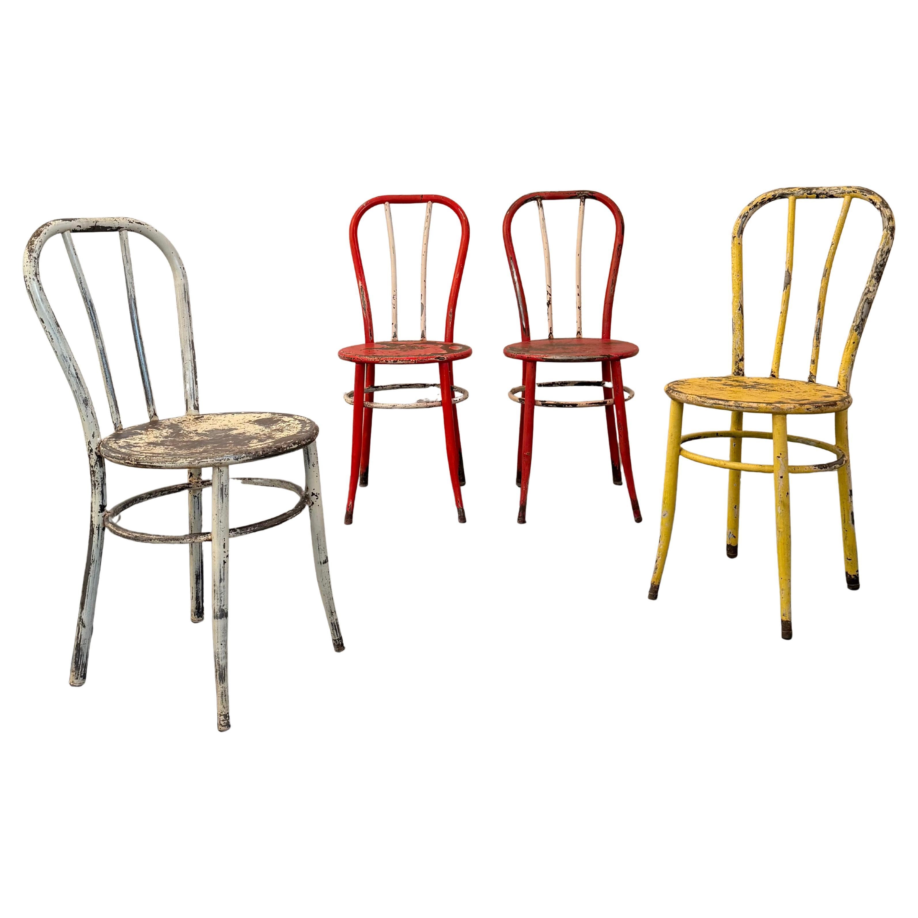 Set Of Four Industrial Painted Steel Café Dining Chairs