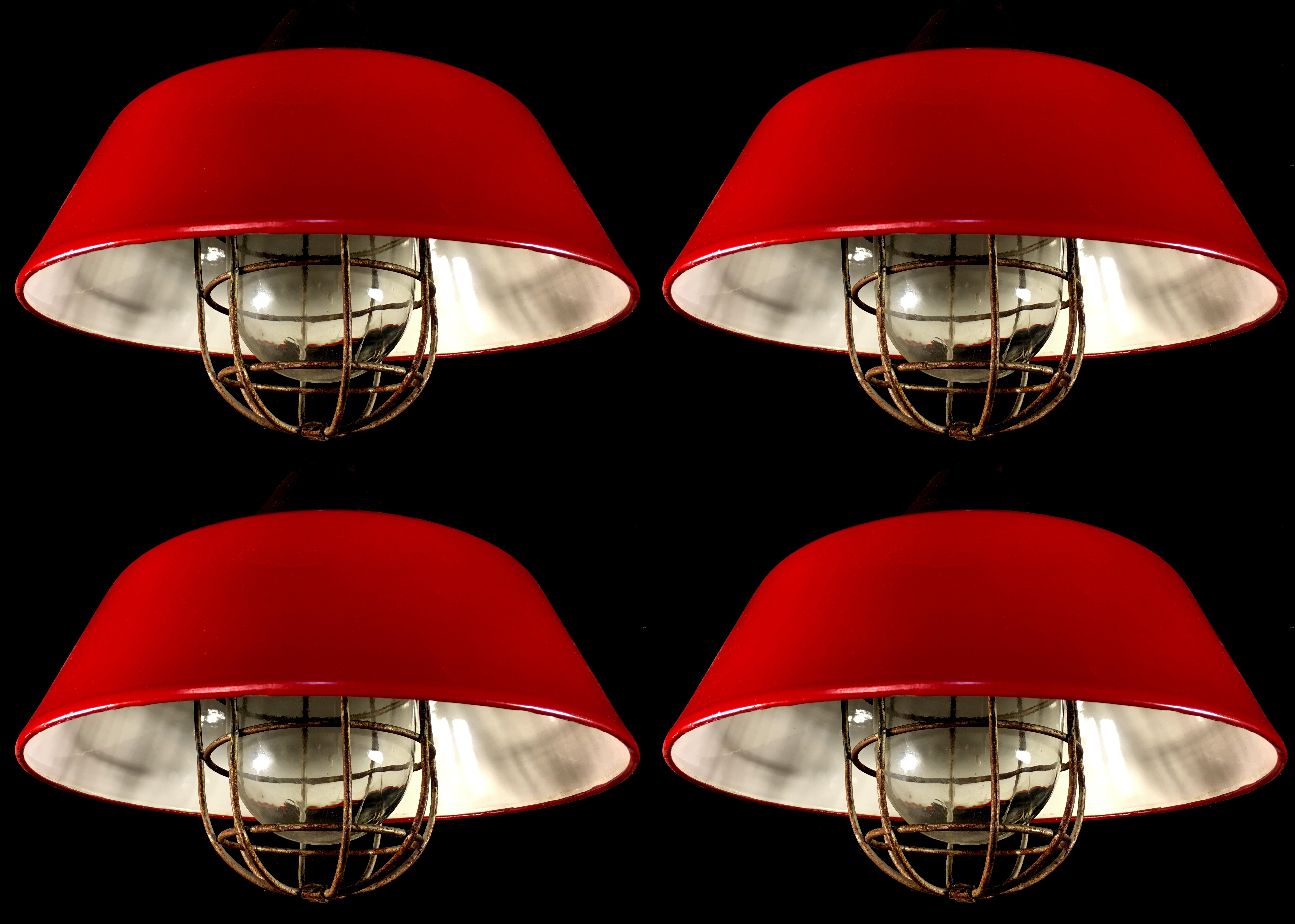 Set of Four Industrial Pendant Lights, Budapest, 1950s 8