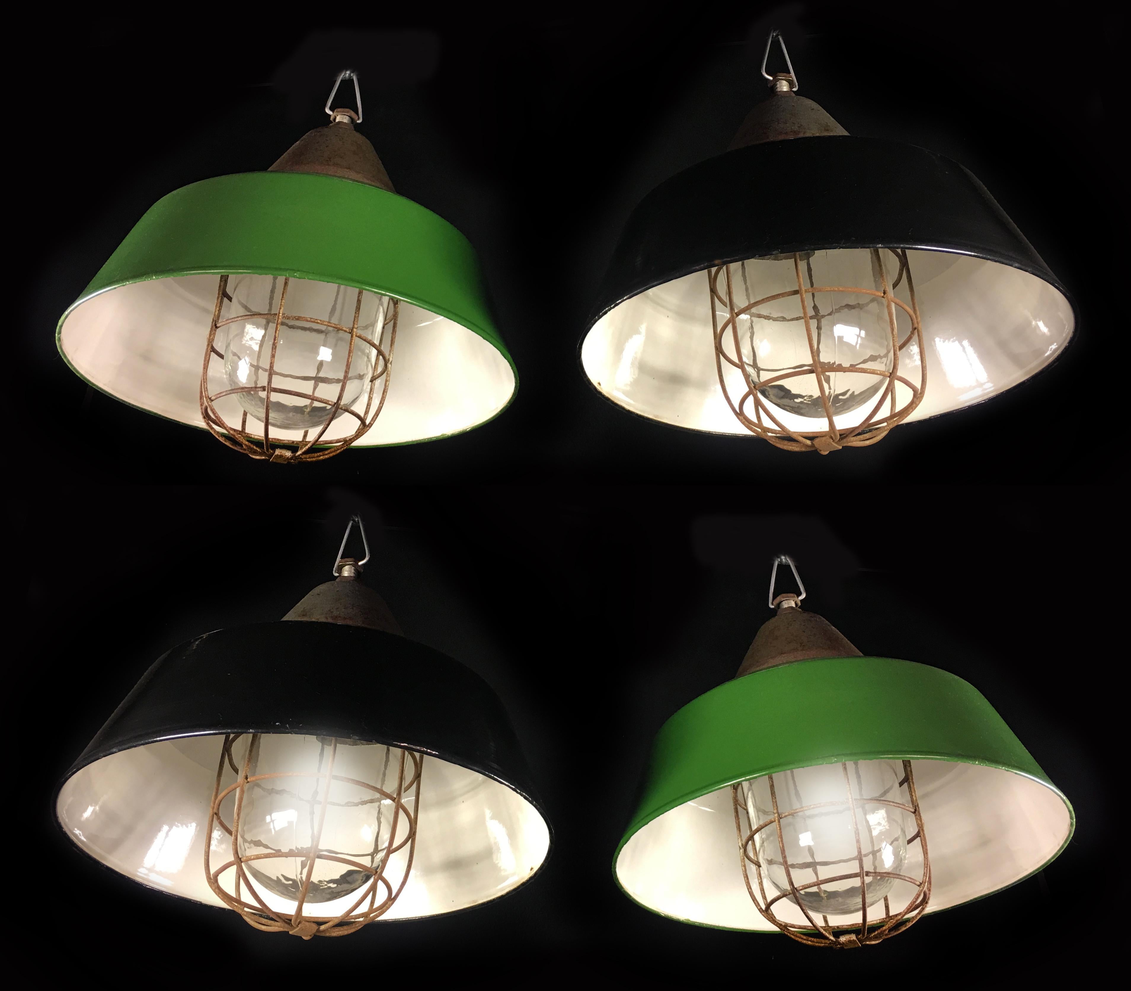 Metal Set of Four Industrial Pendant Lights, Budapest, 1950s