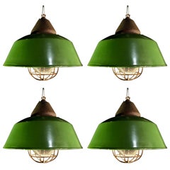 Set of Four Industrial Pendant Lights, Budapest, 1950s