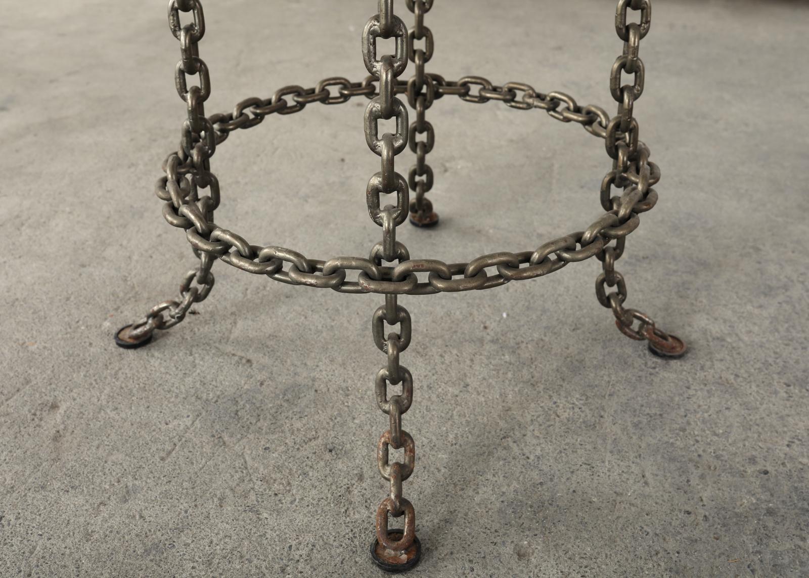 Leather Set of Four Industrial Style Chain Link Swivel Barstools