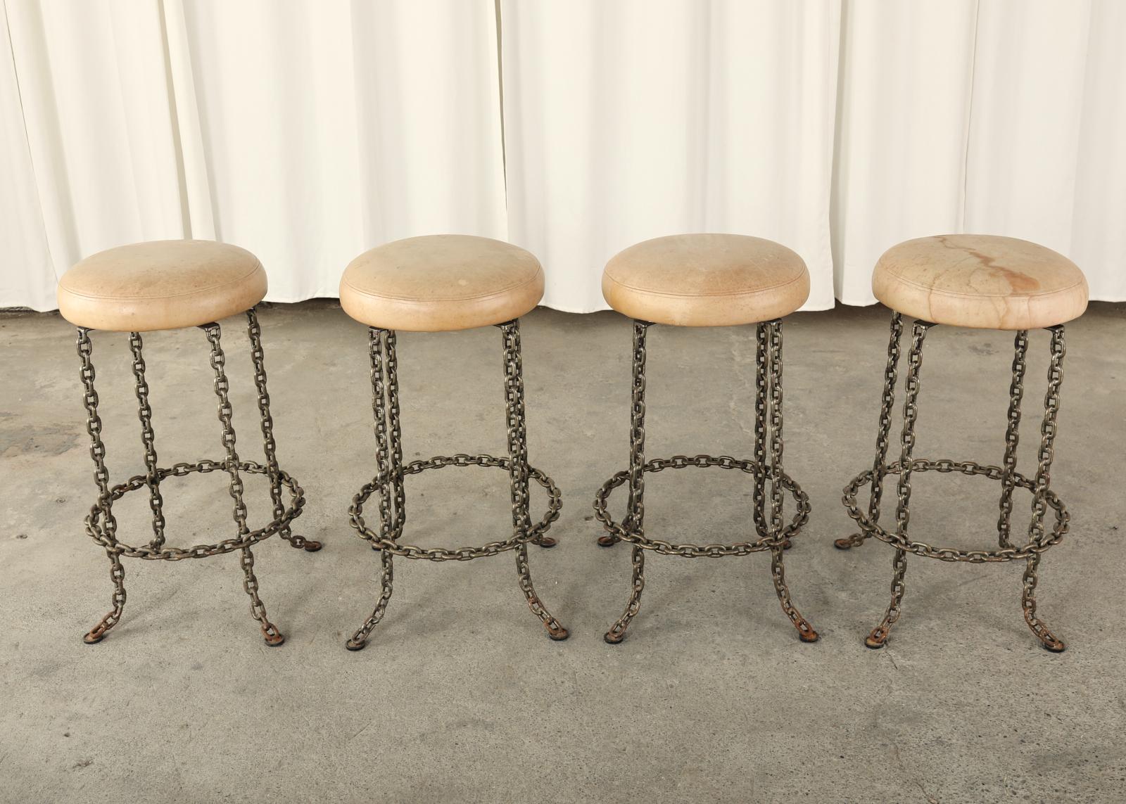 Set of Four Industrial Style Chain Link Swivel Barstools 1