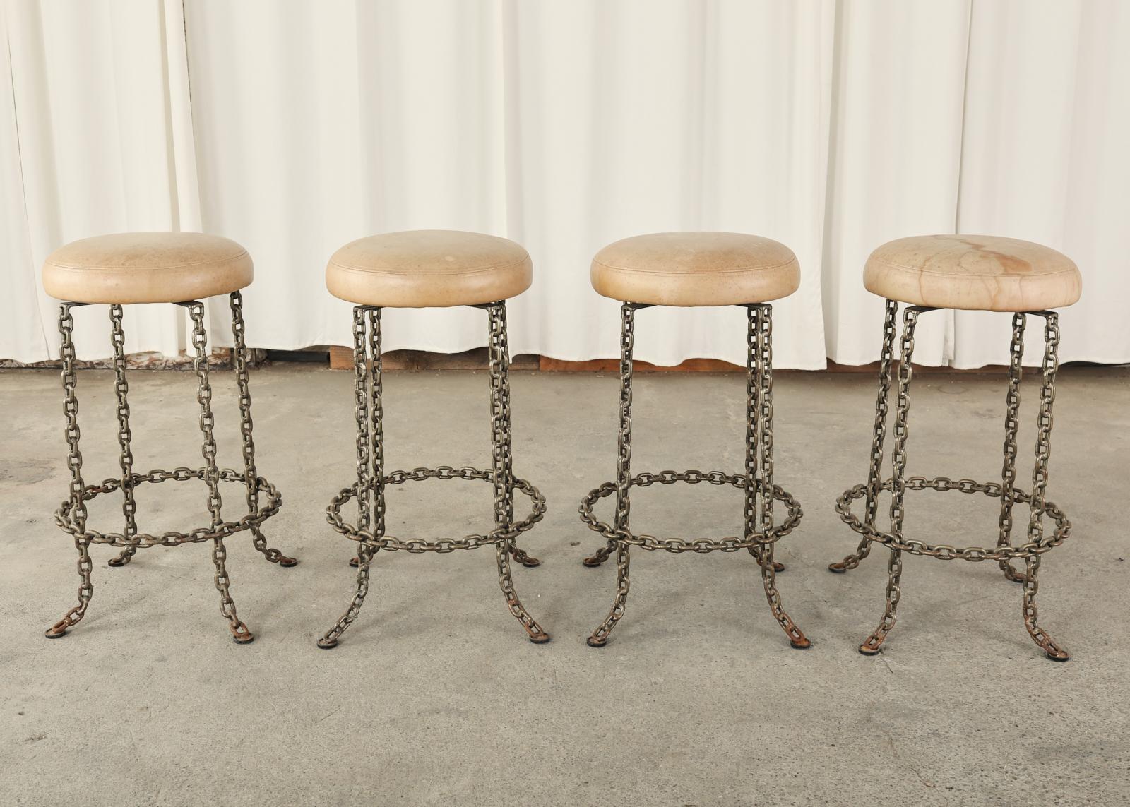 Set of Four Industrial Style Chain Link Swivel Barstools 5