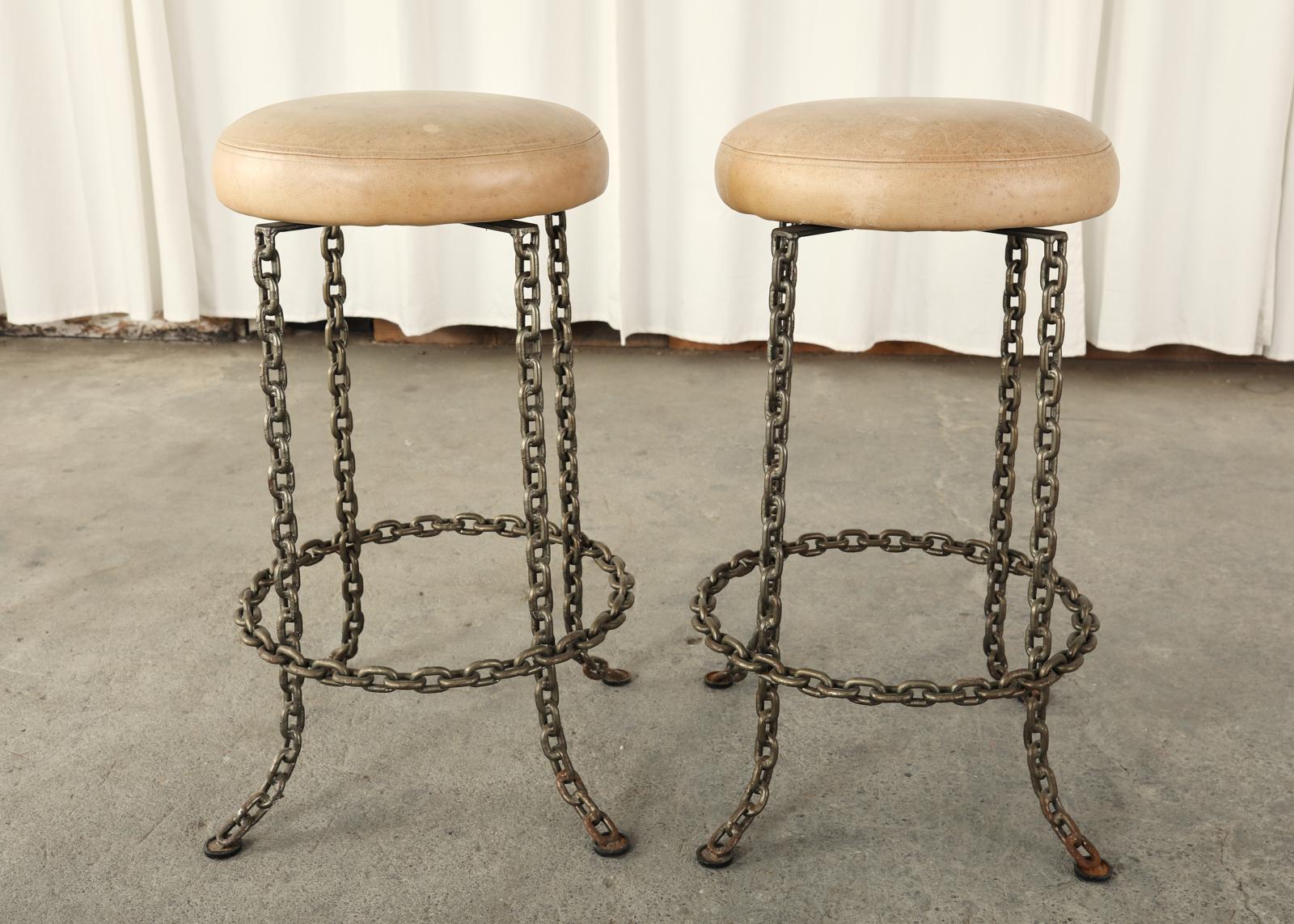 American Set of Four Industrial Style Chain Link Swivel Barstools