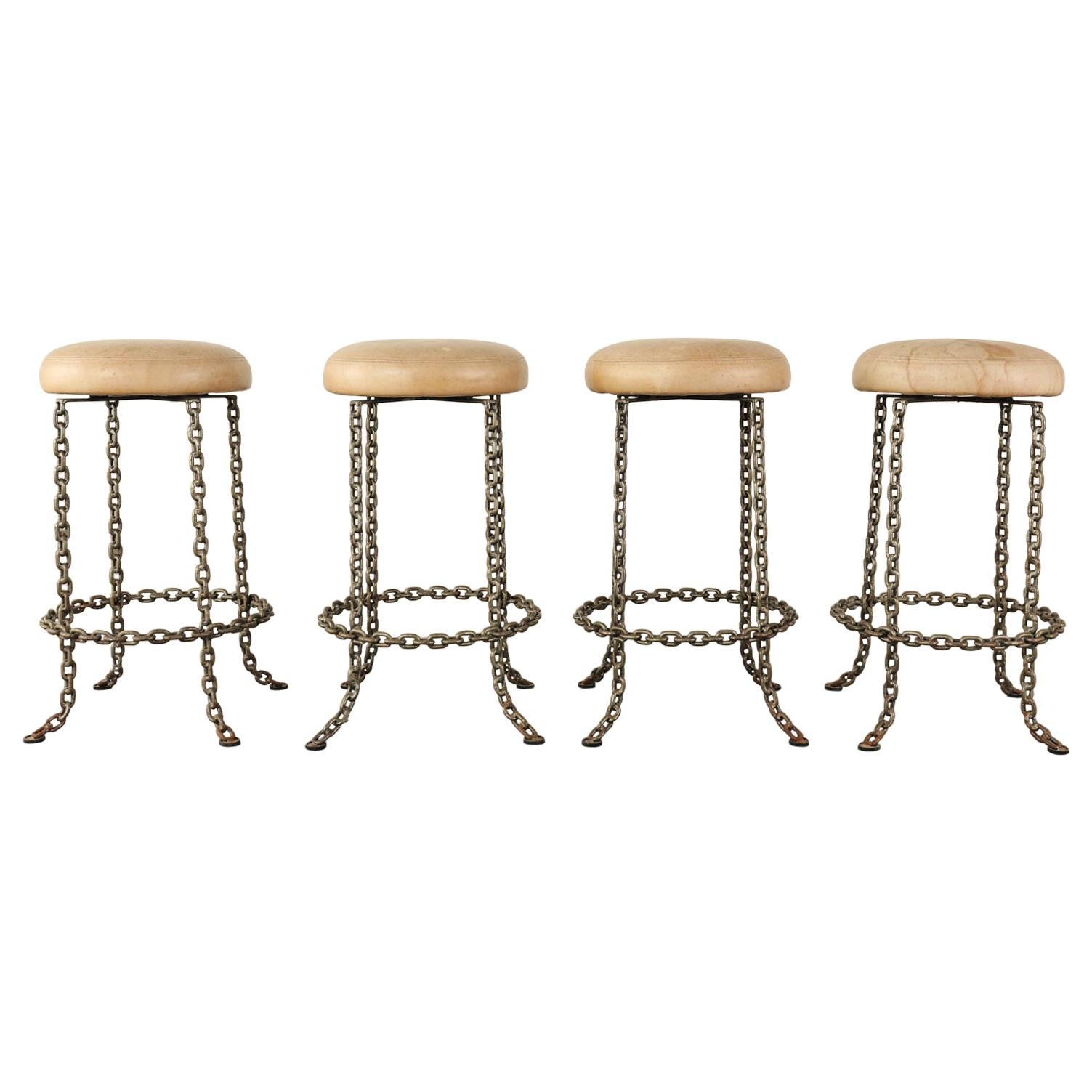 Set of Four Industrial Style Chain Link Swivel Barstools