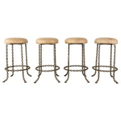 Set of Four Industrial Style Chain Link Swivel Barstools