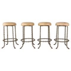 Set of Four Industrial Style Chain Link Swivel Barstools