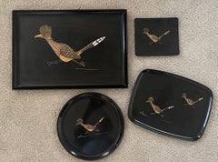 Set of Four Inlaid "Roadrunner" Trays by Couroc California