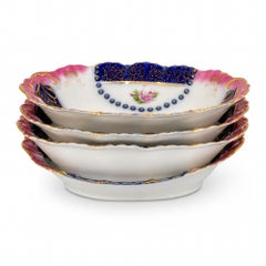Set of Four IPF Germany Porcelain Oval Dishes, Cobalt Blue & Gold