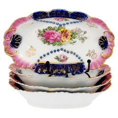 Set of Four IPF Germany Porcelain Oval Dishes, Cobalt Blue & Gold