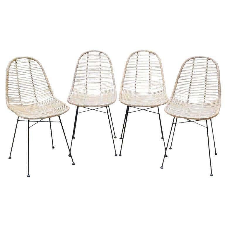 Set of Four Iron and Bamboo Chairs, circa 1970 For Sale 11