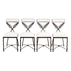 Set of Four Iron and Brass Leaf Back Chairs