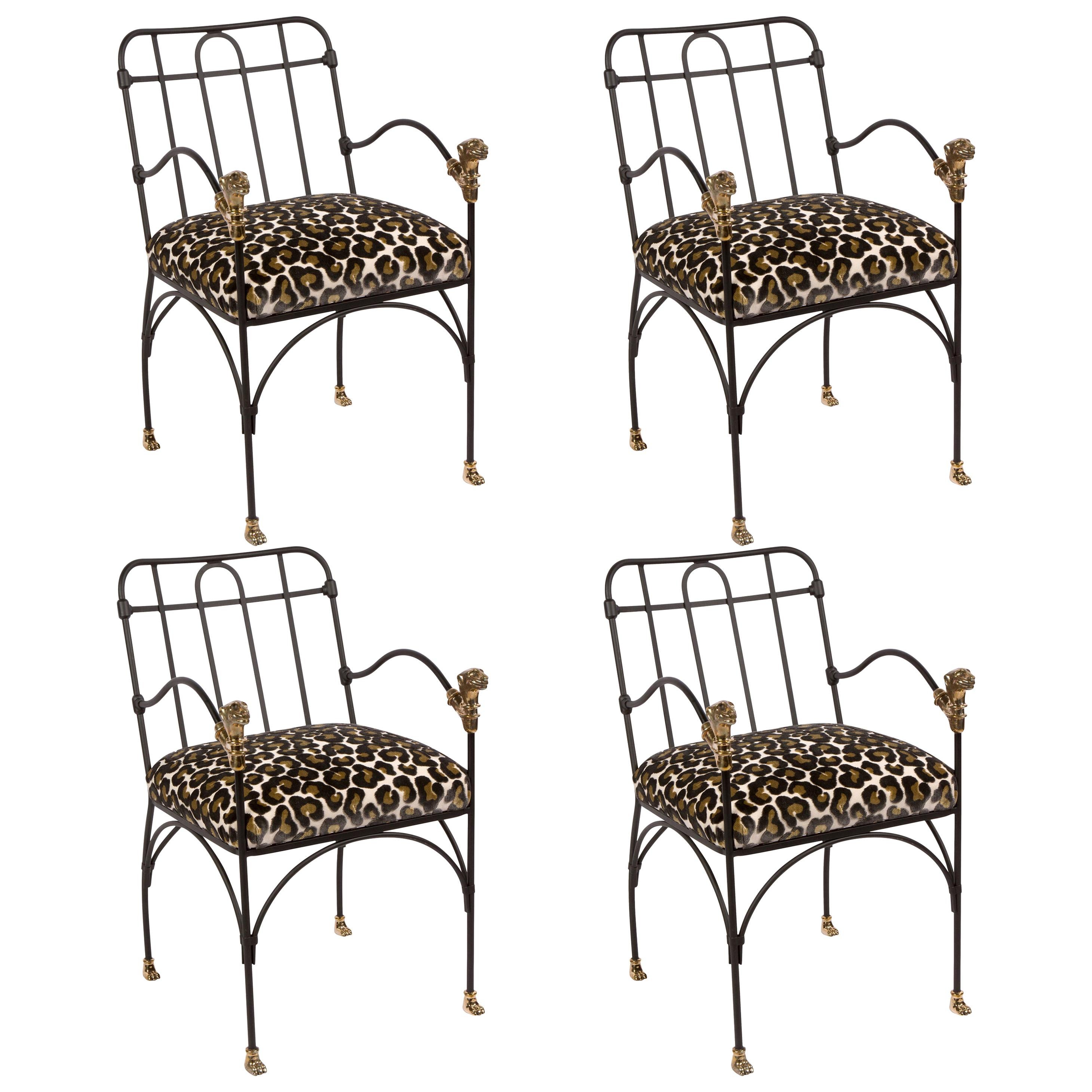 Set of Four Iron and Bronze Dining Chairs After Giacometti
