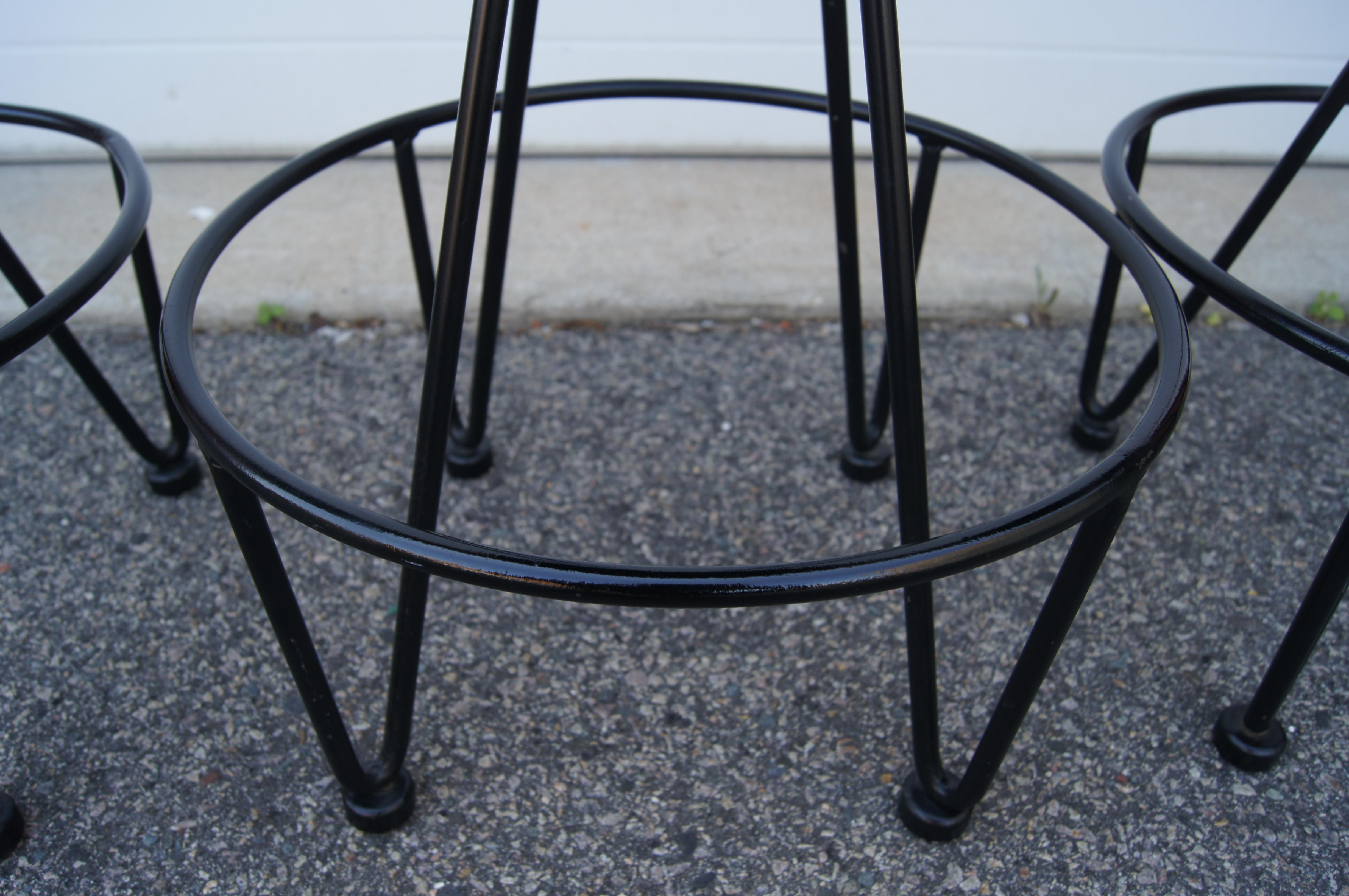 Set of Four Iron and Leather Bar Stools by Frederic Weinberg 1