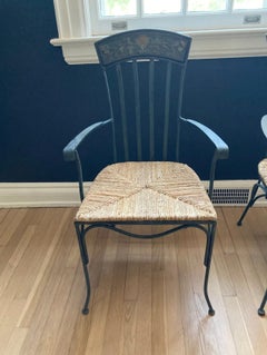 Set of Four Iron and Rush Mid Century Italian Chairs