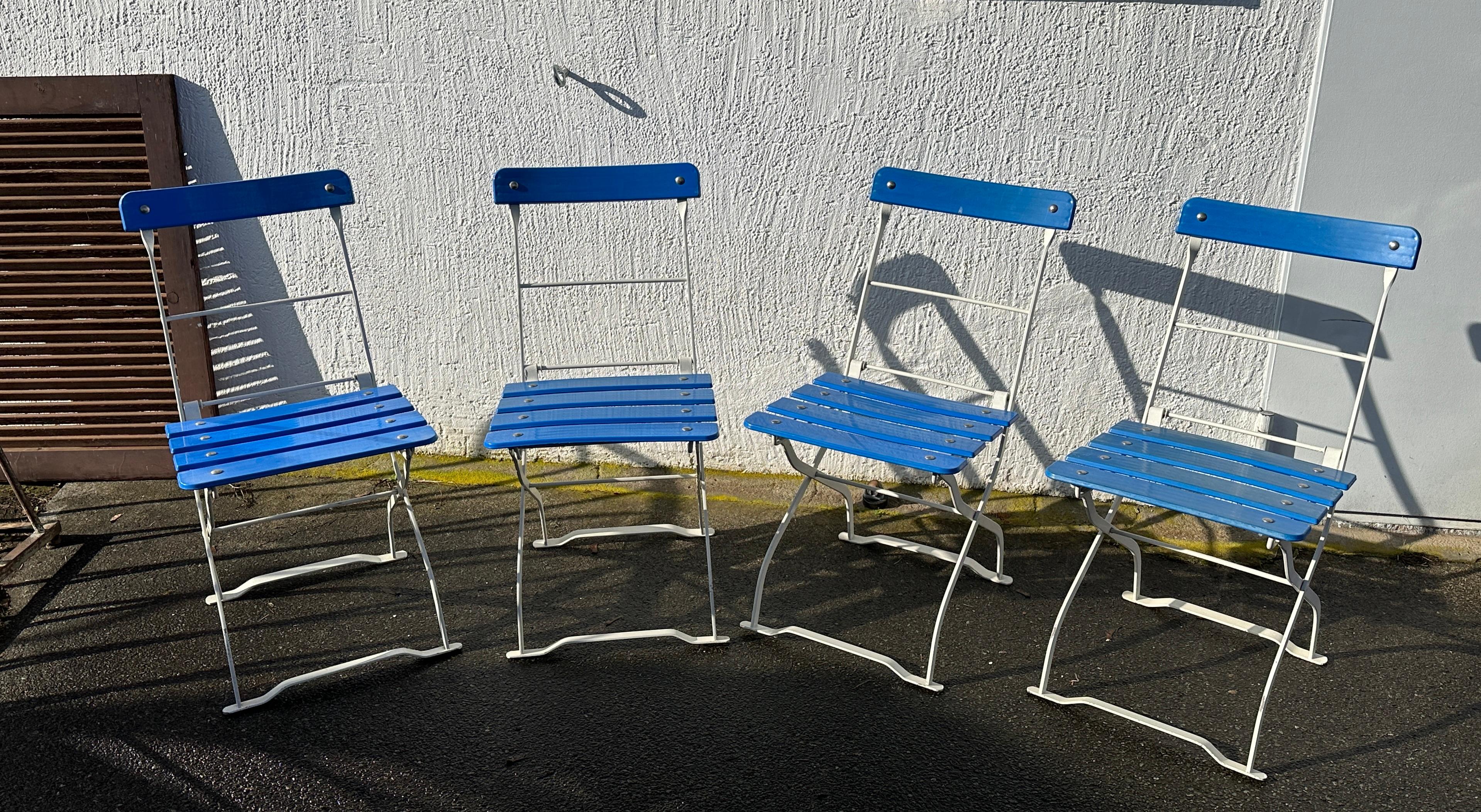 Set of Four Iron Bavarian Beer Garden Folding Chairs, Hacker Pschorr Munich For Sale 7