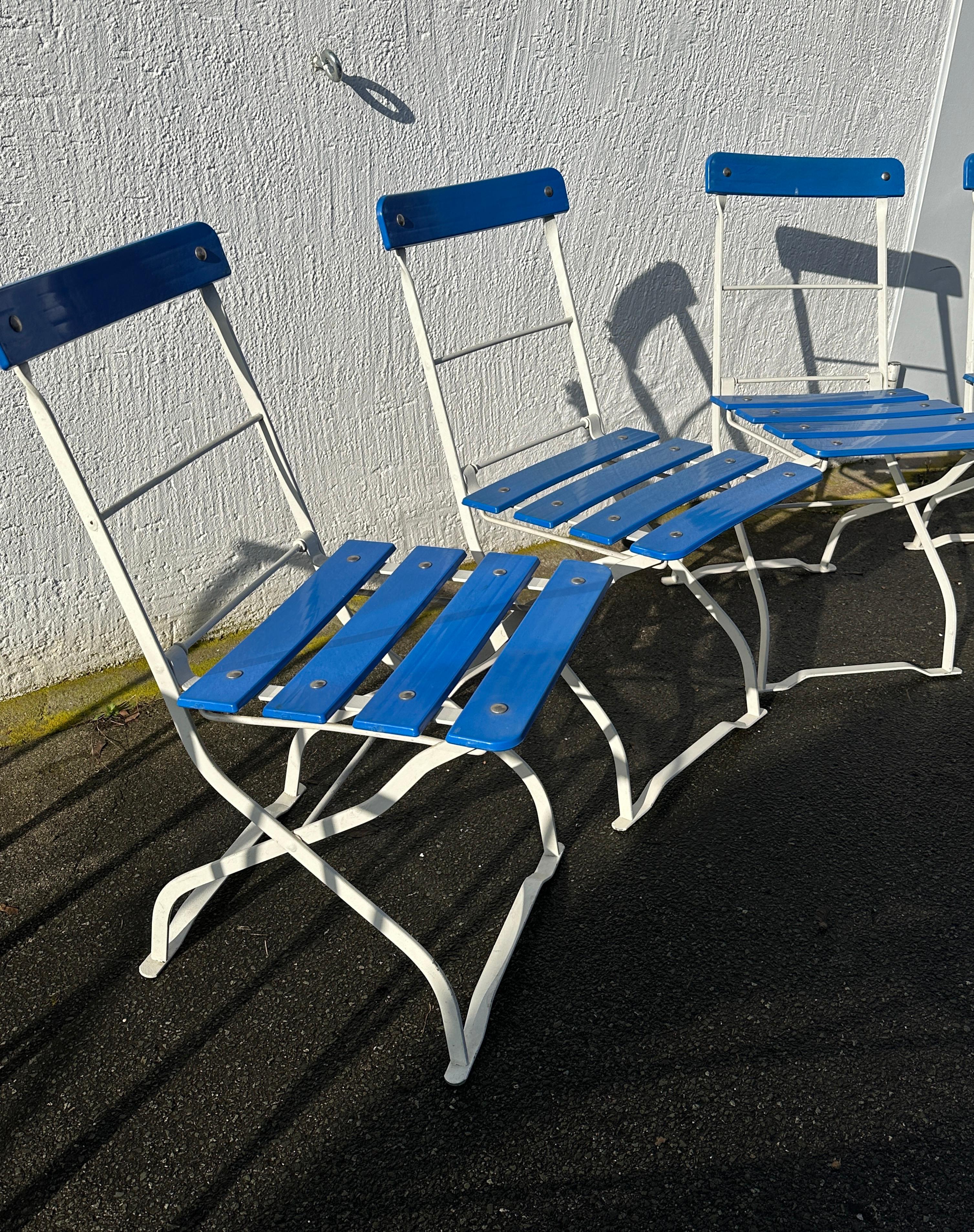 Set of Four Iron Bavarian Beer Garden Folding Chairs, Hacker Pschorr Munich For Sale 12