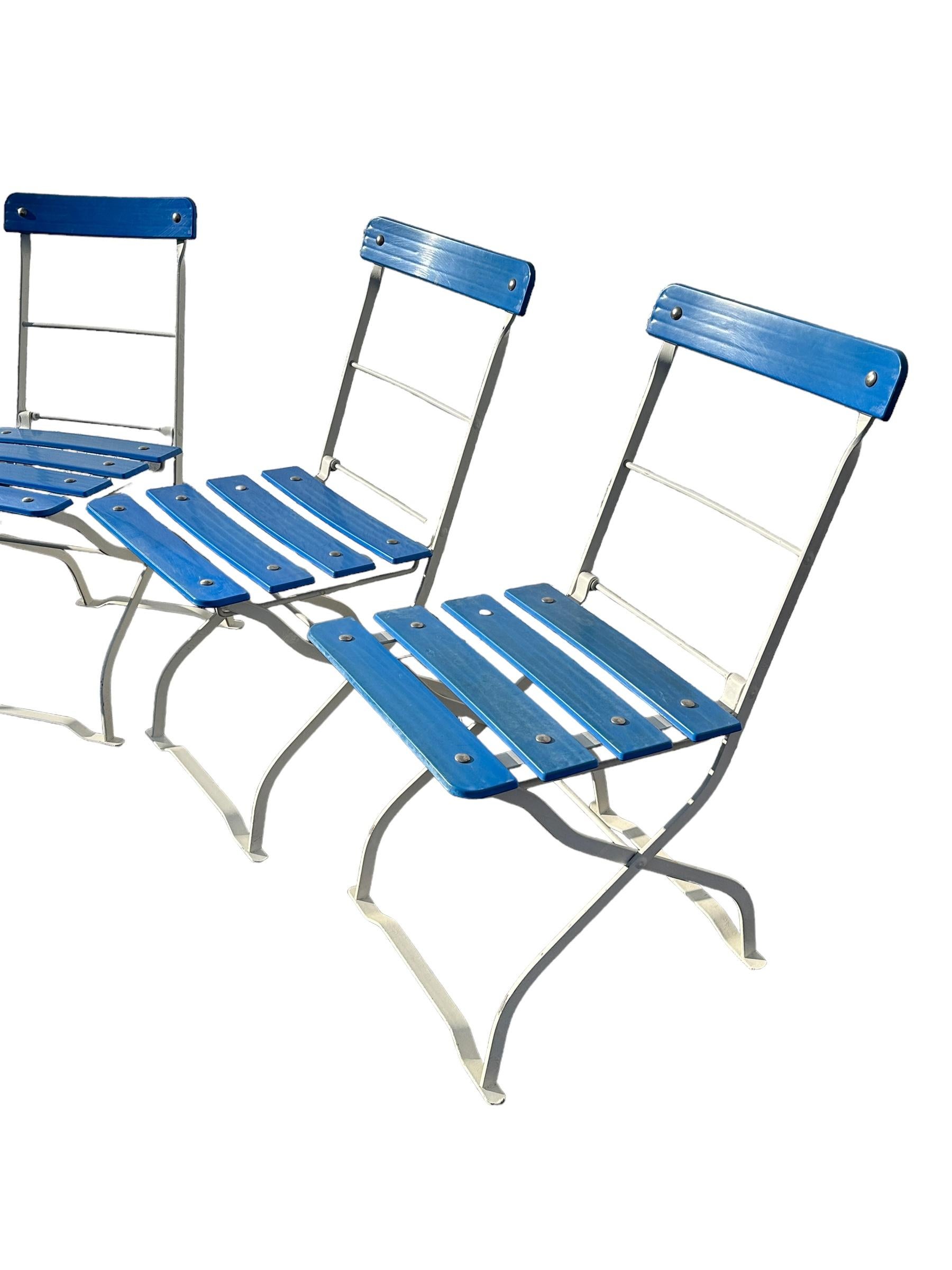 Late 20th Century Set of Four Iron Bavarian Beer Garden Folding Chairs, Hacker Pschorr Munich For Sale