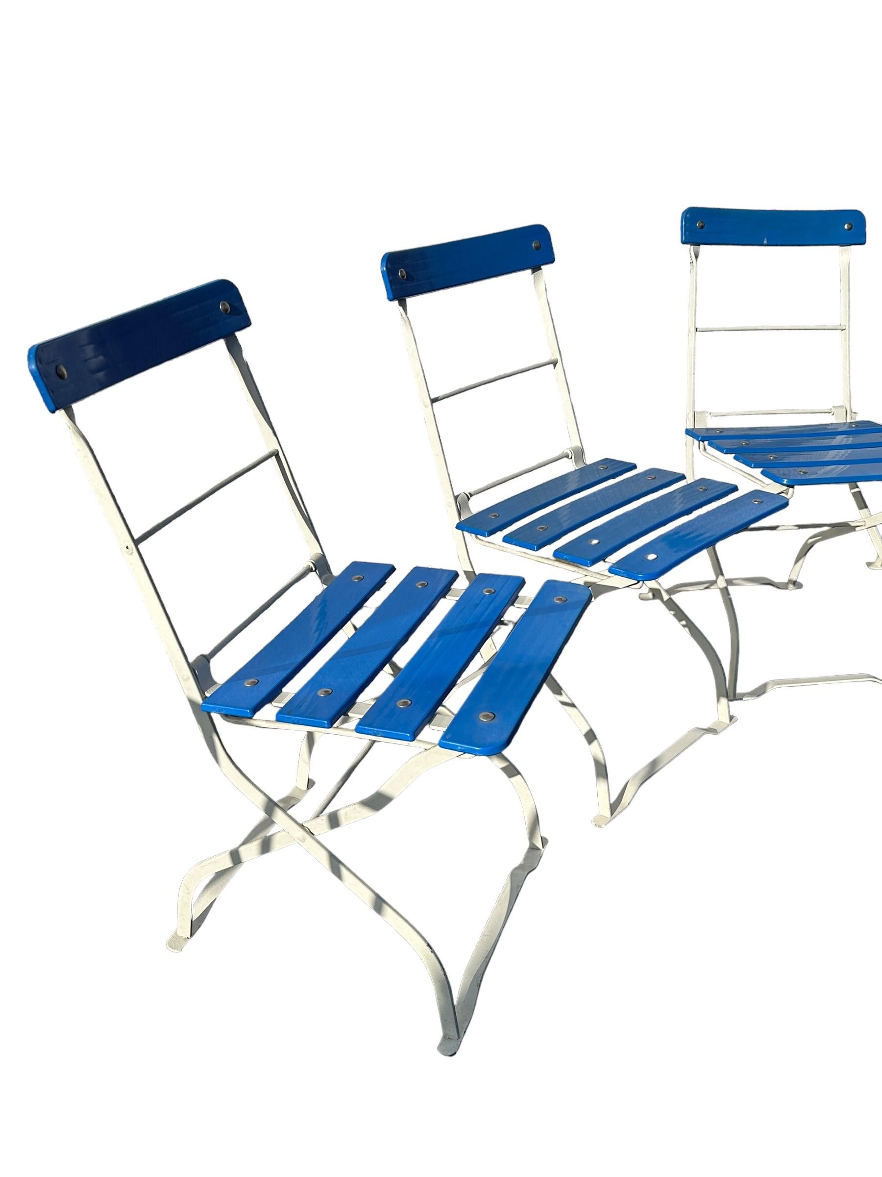 Set of Four Iron Bavarian Beer Garden Folding Chairs, Hacker Pschorr Munich For Sale 3