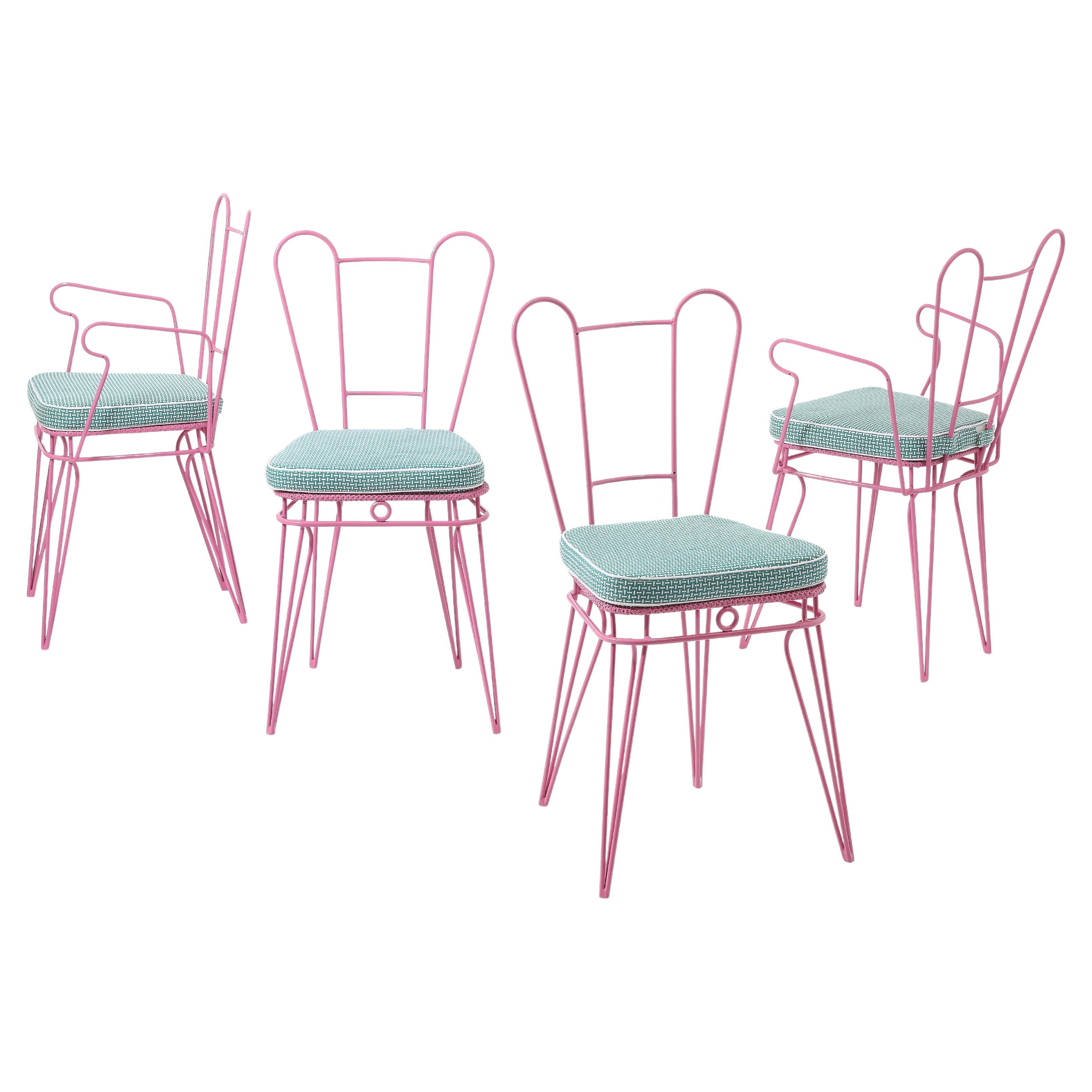Set of Four Iron Cafe Chairs in Pink, Italy, 1950's