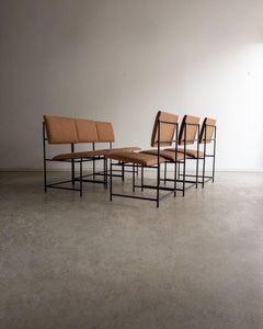 Set of Four Iron Frame Dining Chairs with Exposed Structure, 20th Century