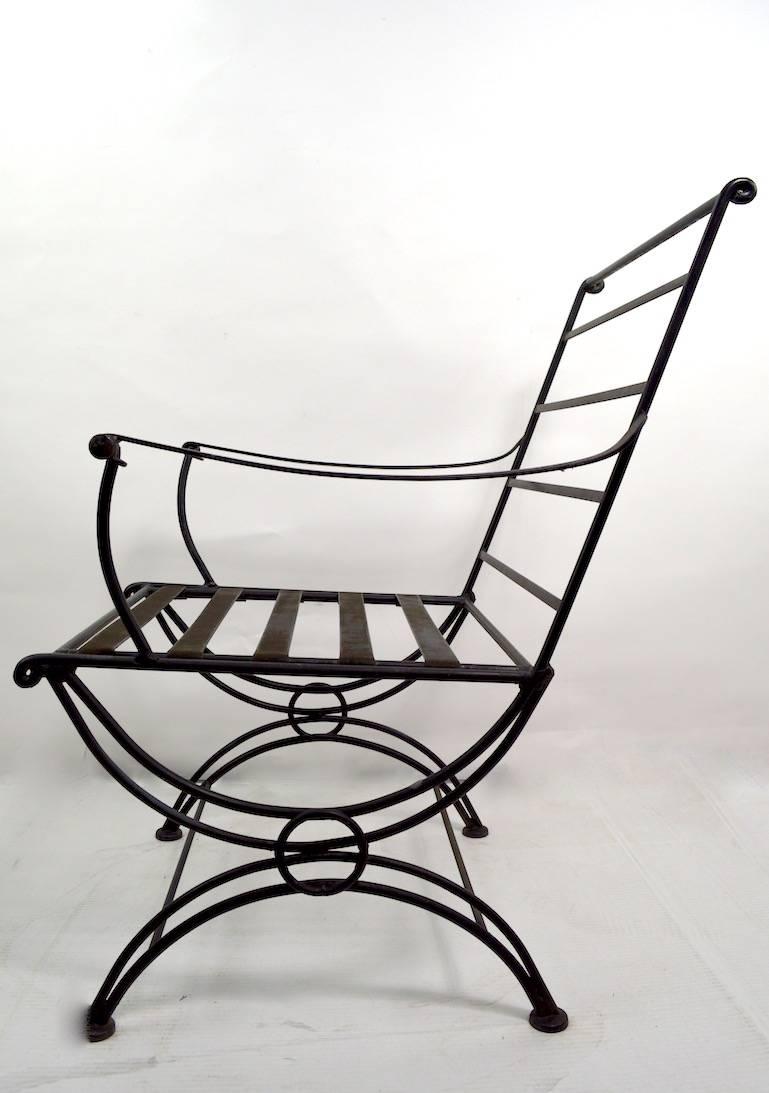 Hollywood Regency Set of Four Iron Lounge Chairs Attributed to Woodard