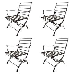 Vintage Set of Four Iron Lounge Chairs Attributed to Woodard