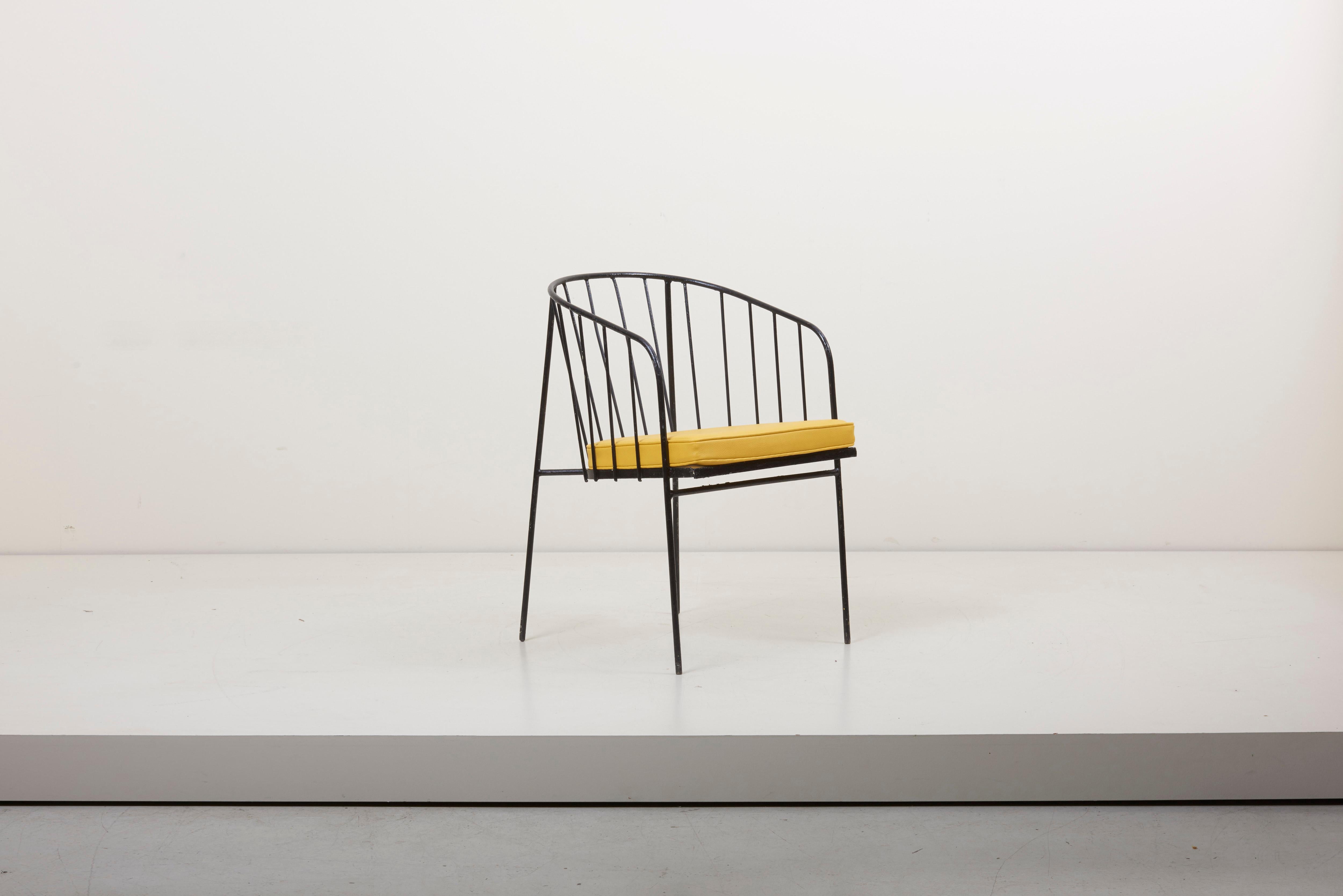 Leather Set of Four Iron Rod Outdoor Chairs by George Nelson for Arbuck, 1950s