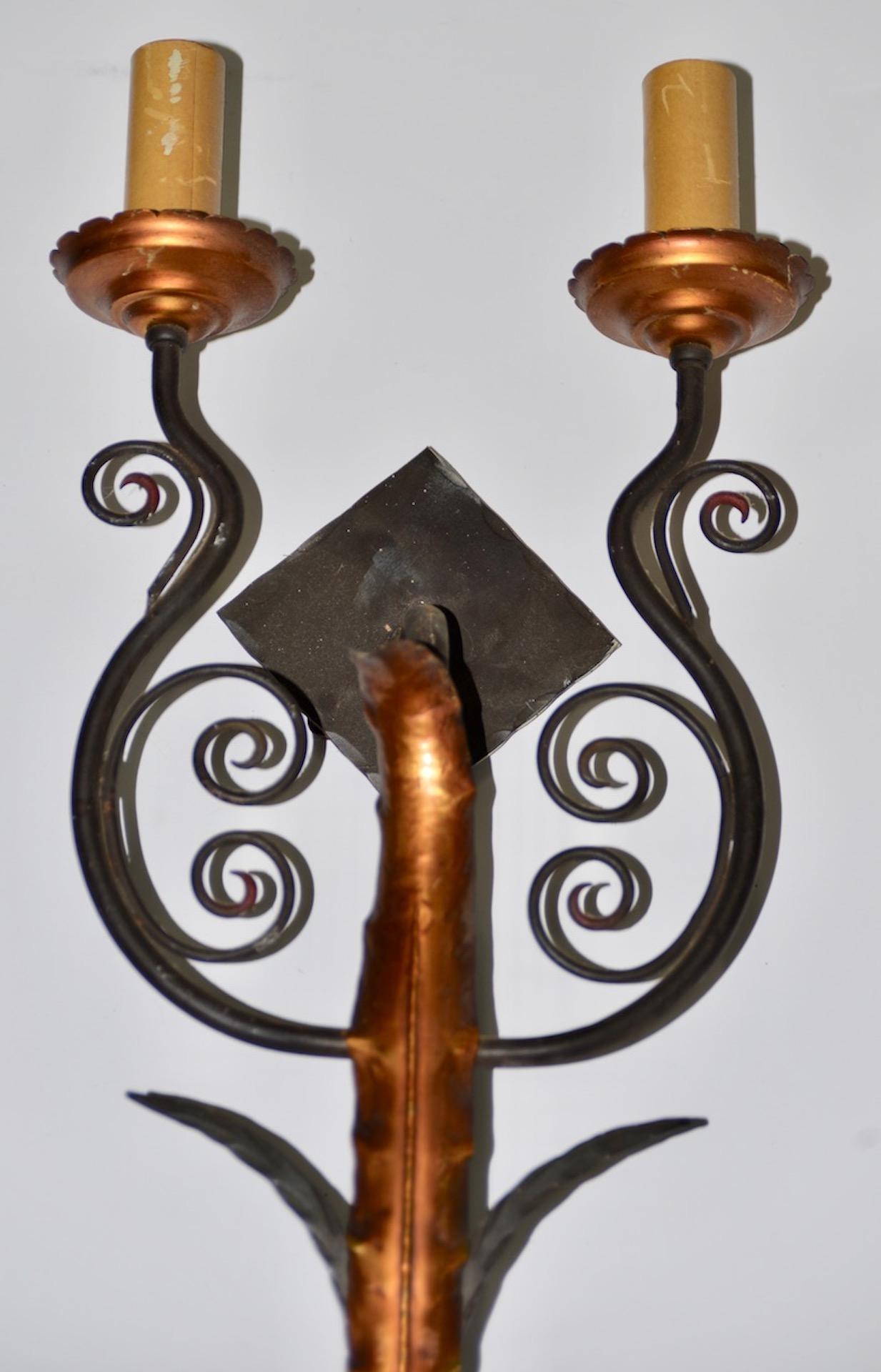 Unknown Set of Four Iron and Sheet Metal Wall Sconces, circa 1920s For Sale