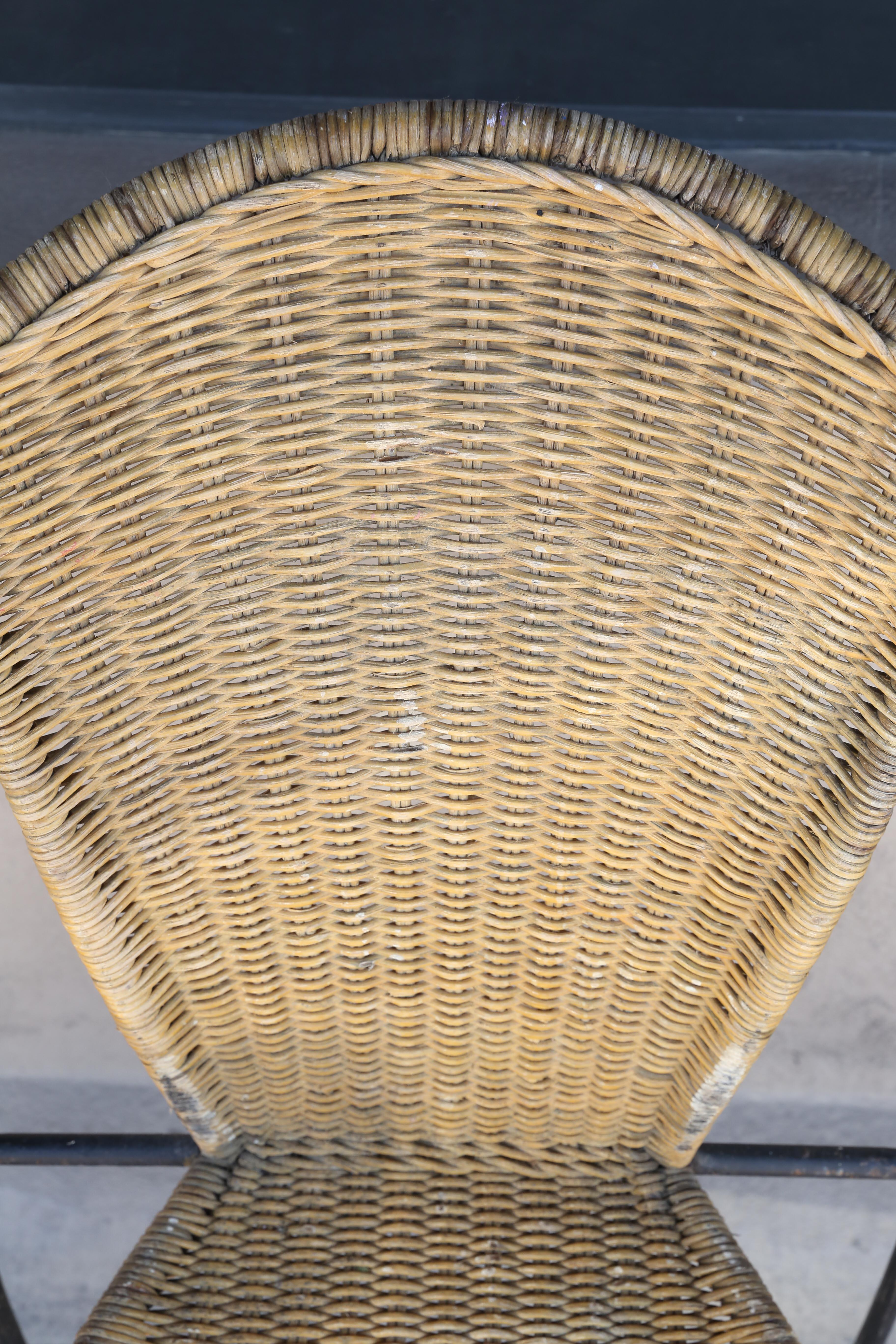 Set of Four Iron and Wicker Outdoor Armchairs Found in France, circa 1920 6