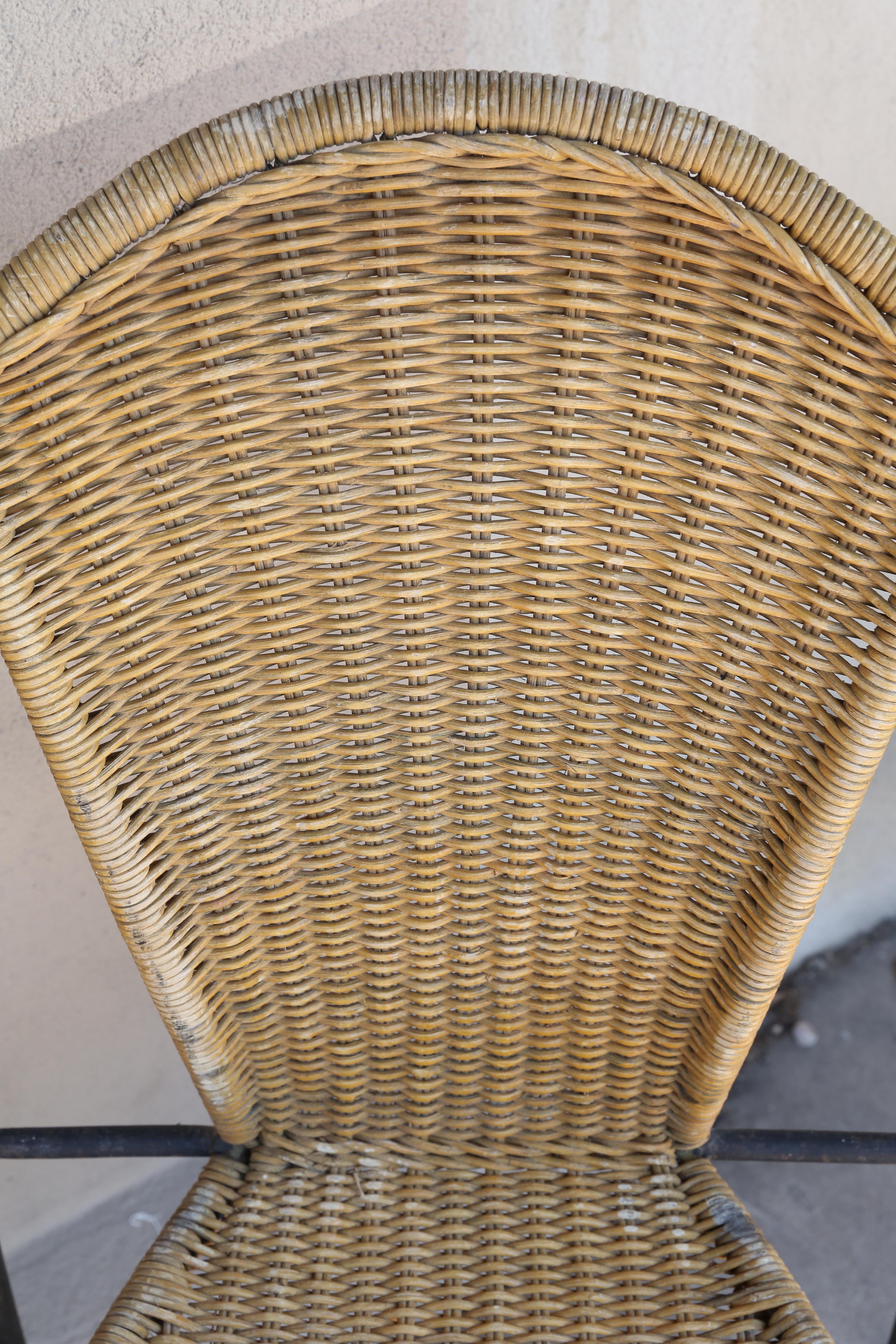 Set of Four Iron and Wicker Outdoor Armchairs Found in France, circa 1920 In Good Condition In Houston, TX