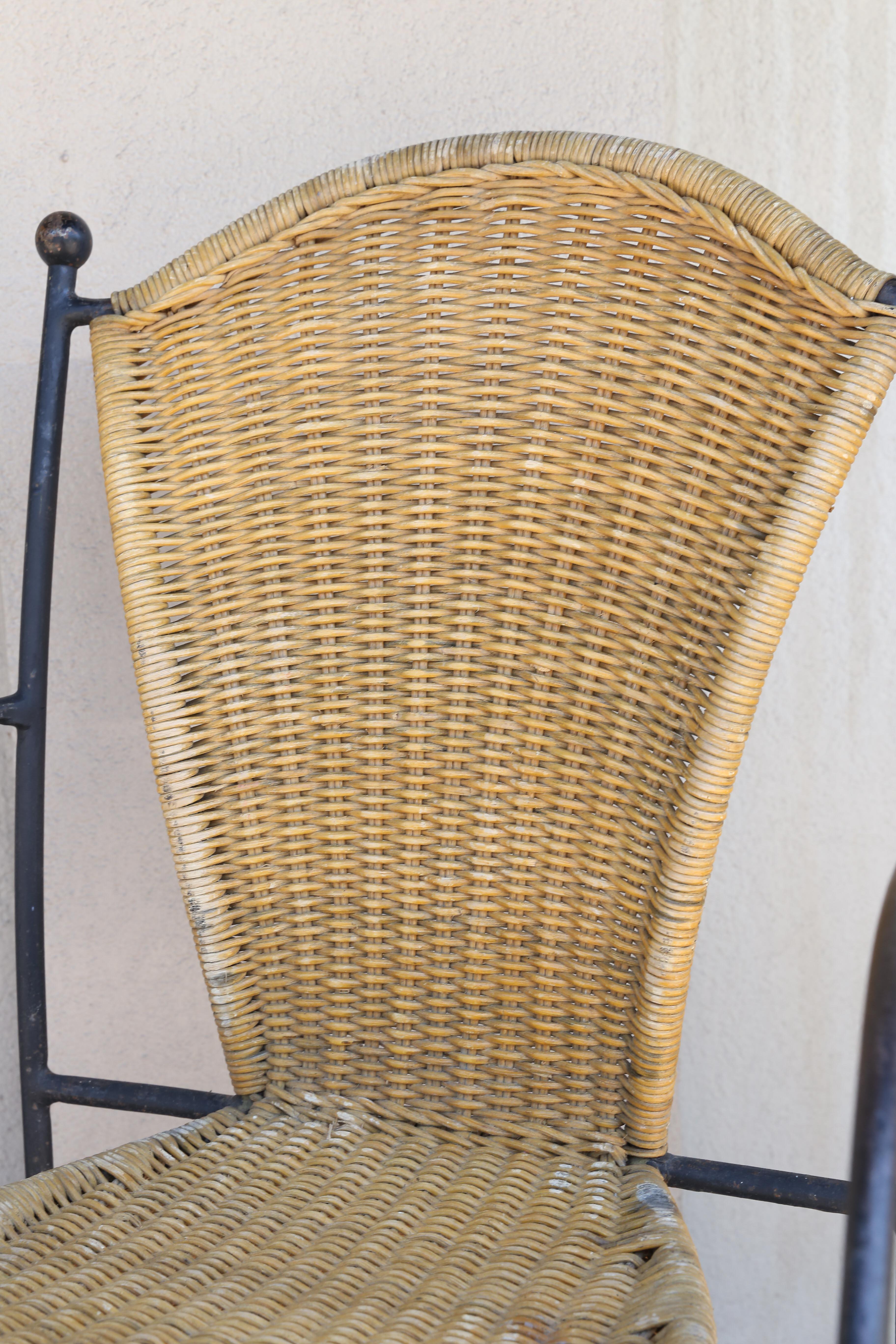 Set of Four Iron and Wicker Outdoor Armchairs Found in France, circa 1920 2