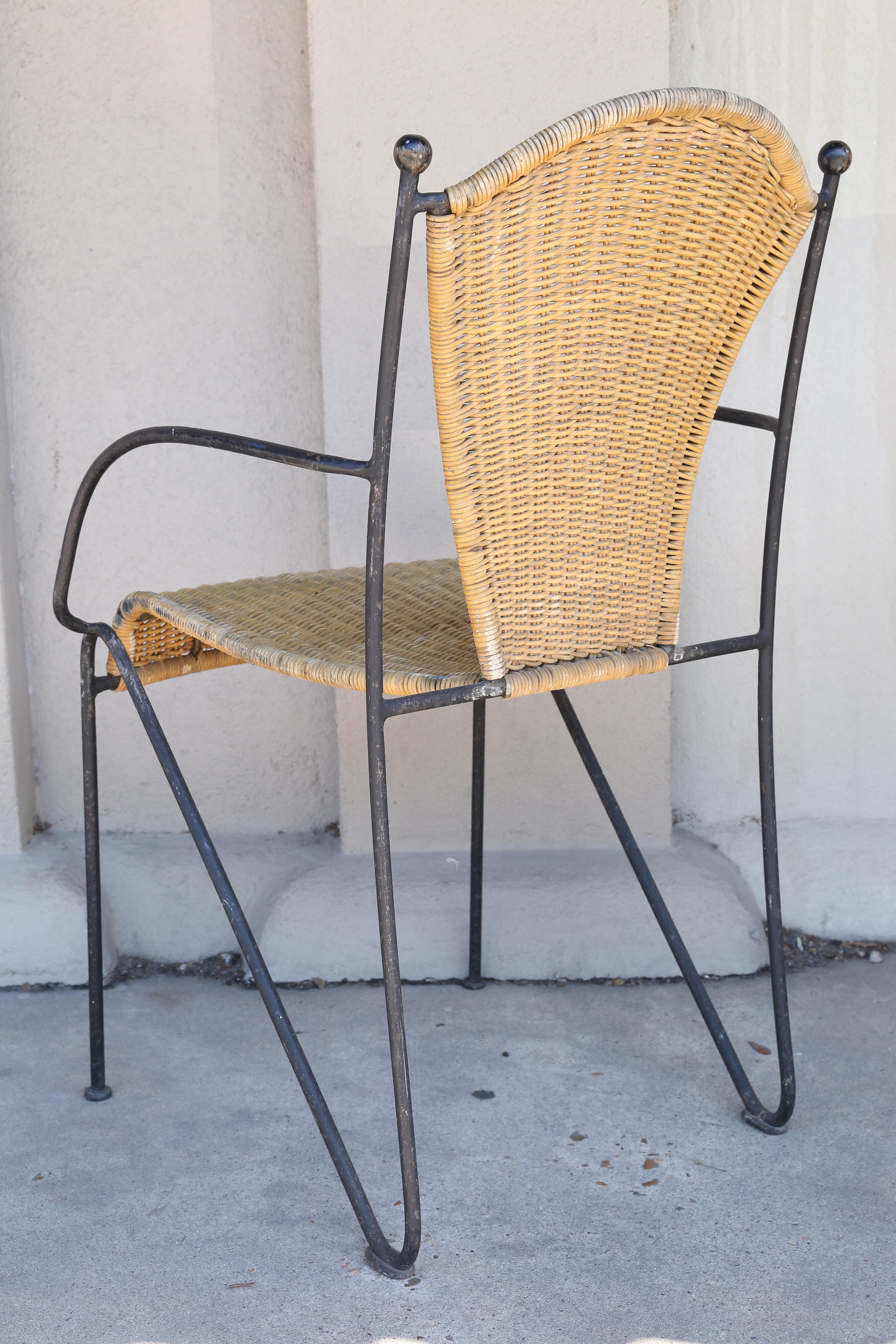 Set of Four Iron and Wicker Outdoor Armchairs Found in France, circa 1920 3